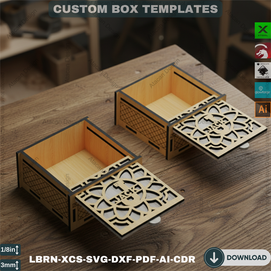 Monogram SVG Letters Laser Cut Gift Box: Jewelry Storage, Wooden Engravable Design, Two Styles 825