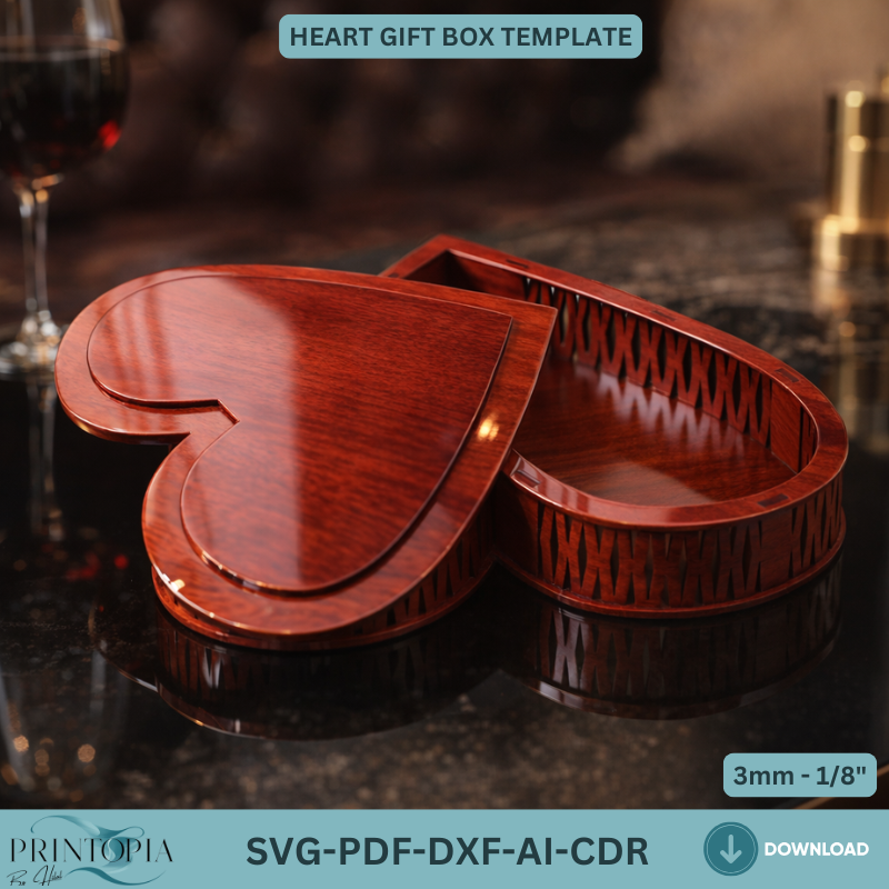 Heart Gift Box Laser Cut Design Valentine’s Jewelry Box Template Glowforge Project Heart Shaped Plywood Box Plan