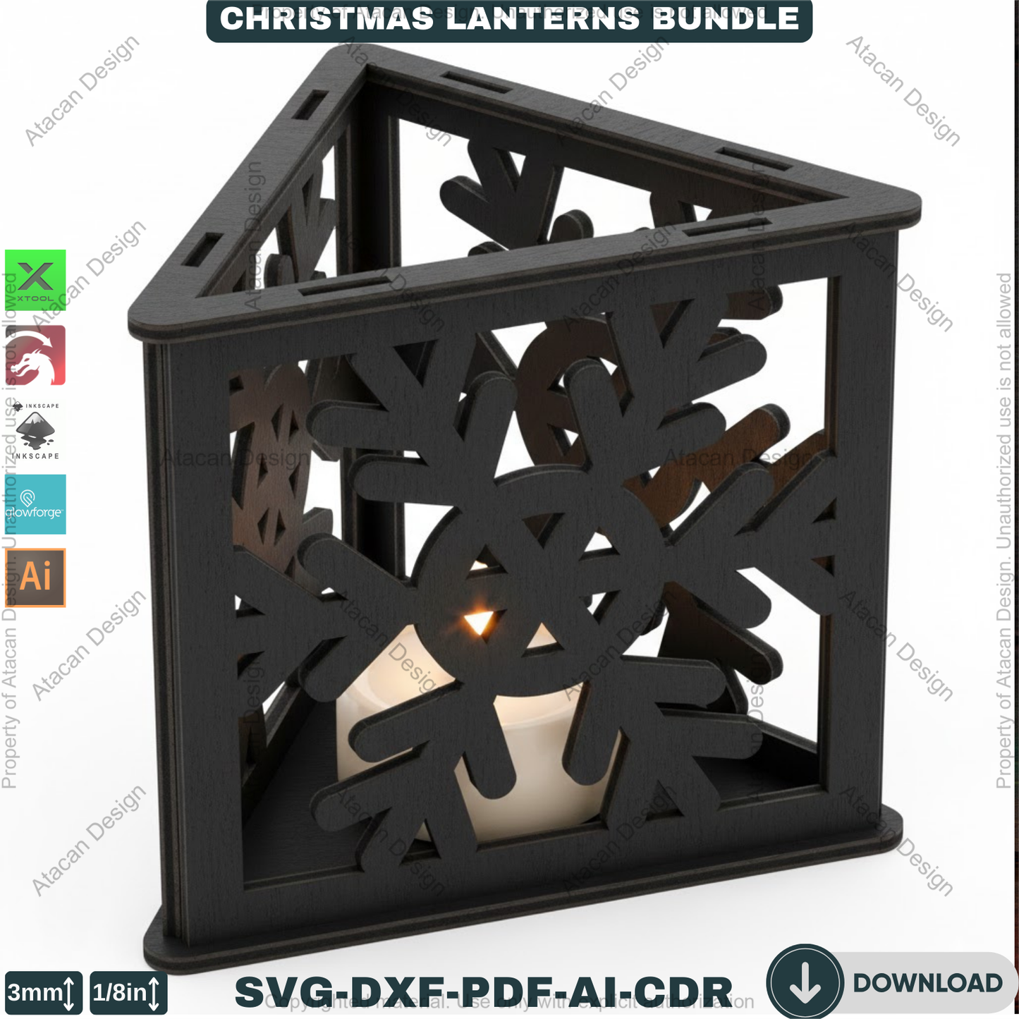Christmas Lanterns Bundle Snowflake Candle Holders Tealight Table Decor Laser Cut Files 929