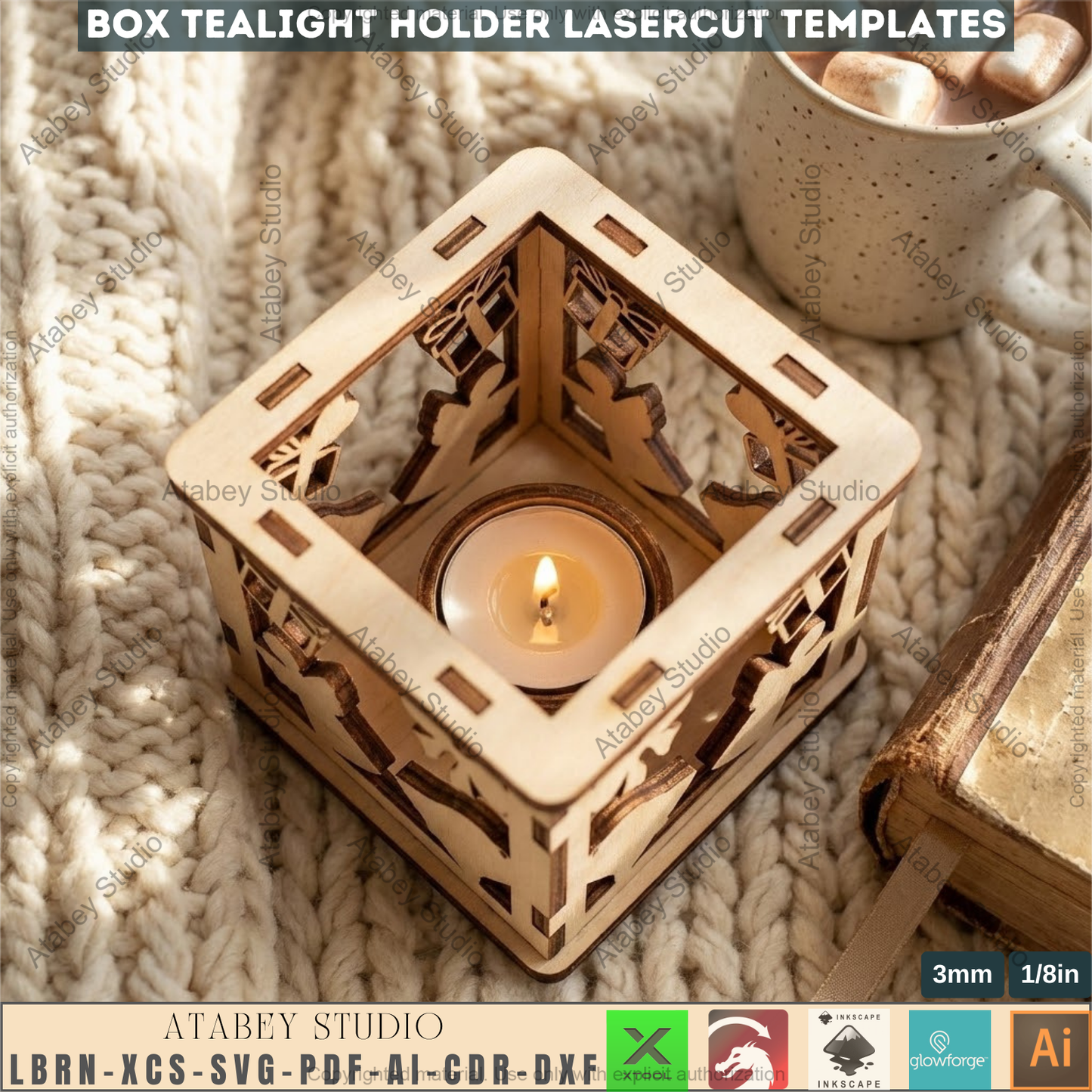 Christmas Tealight Holder Laser Cut Templates, Box Candle Lanterns, Wooden Lanterns, Holiday Tabletop Decor 973