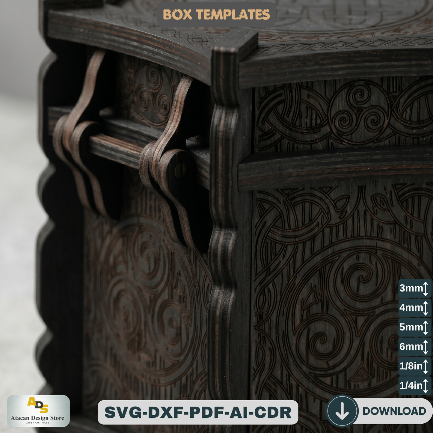 Celtic Hexagon Box Laser Cut File Mythical Jewelry Chest Pattern Wooden Trinket Box Template