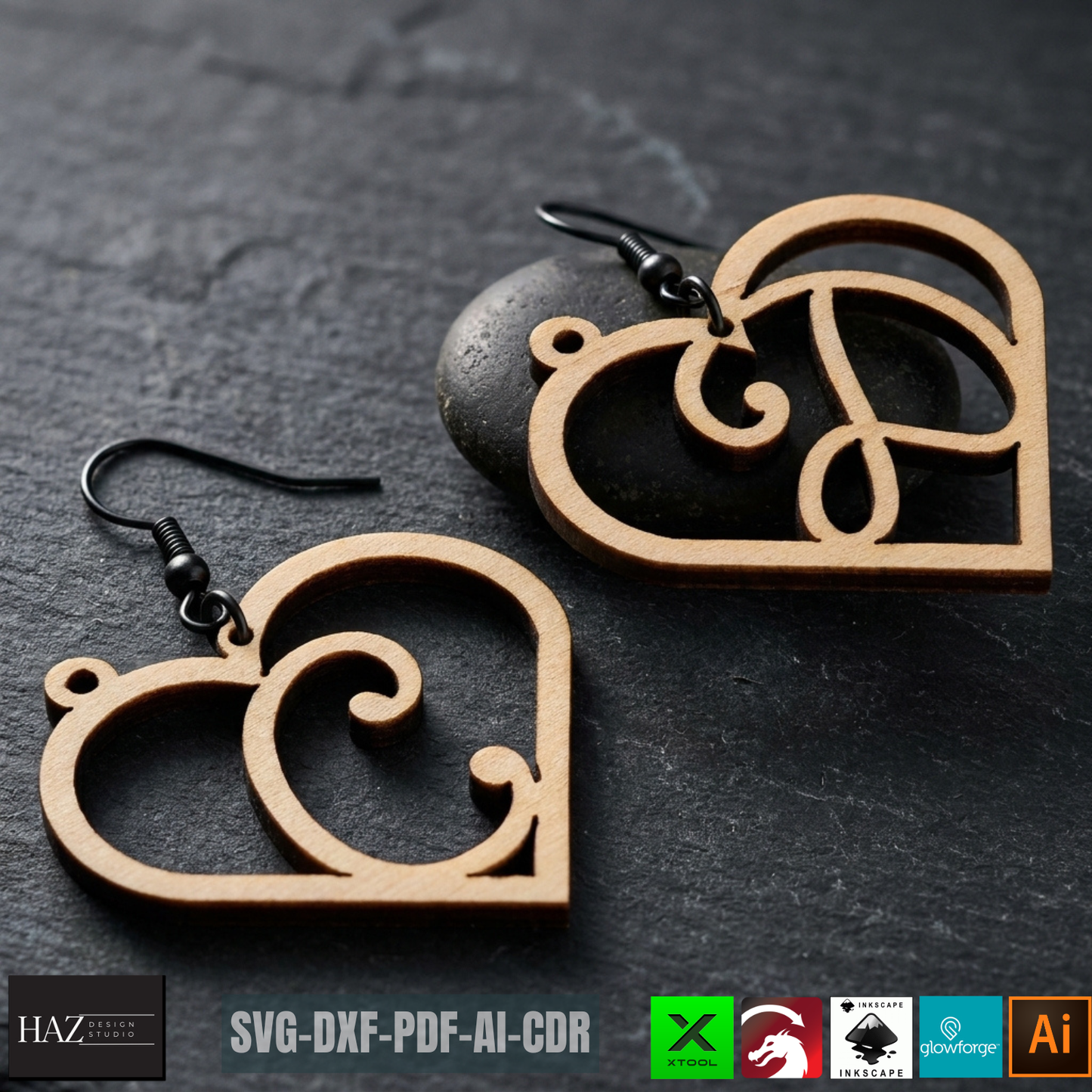 Heart Alphabet SVG Bundle Earrings and Keychains, Monogram A-Z Laser Cut, Plywood Jewelry Templates