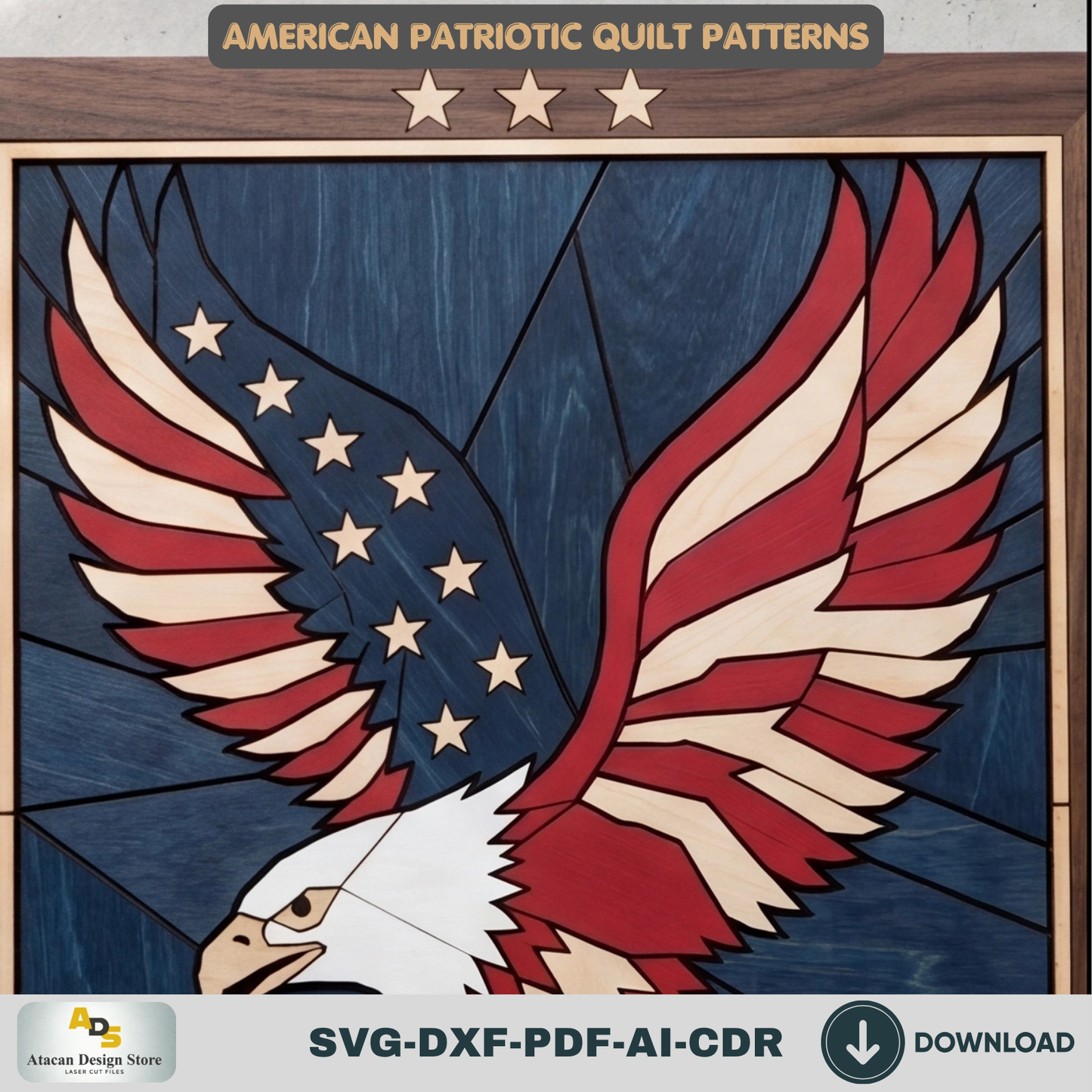 Patriotic Bald Eagle Pattern, American Flag WallArt Decor, 4th of July Veteran Wood Sign