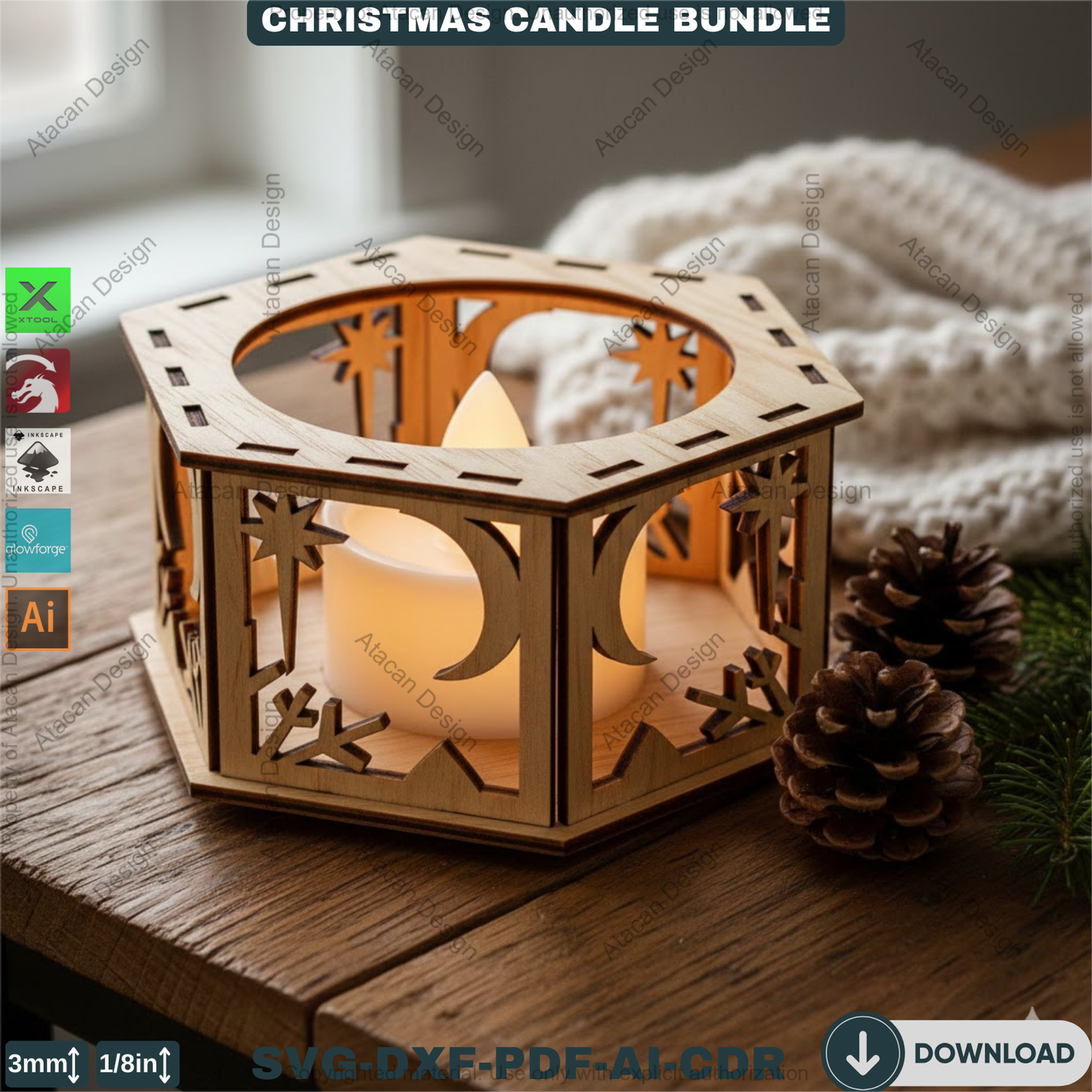 Christmas Tealight Box Bundle - Laser Cut Lantern Templates, Glowforge Xtool SVG Files 924