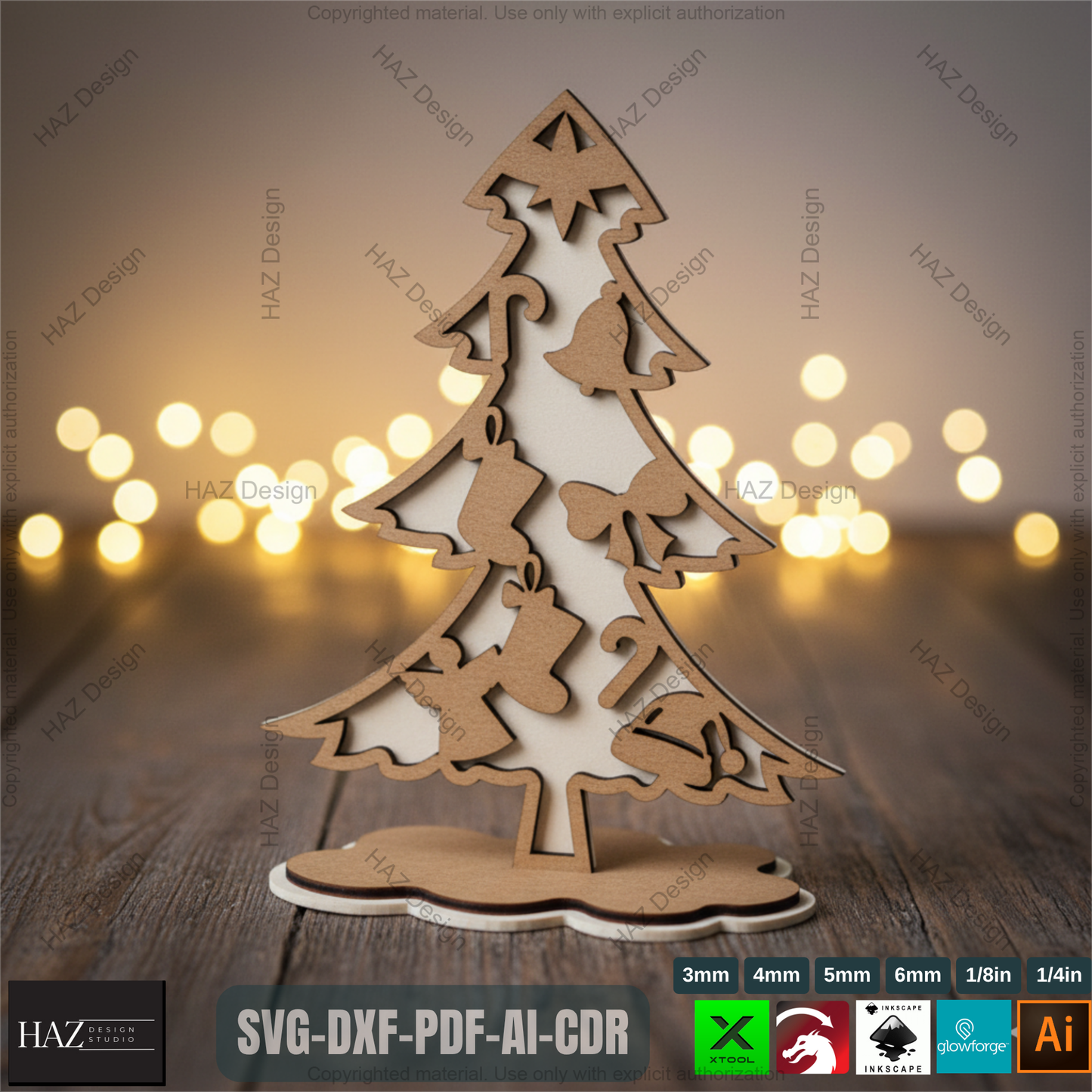 Laser Cut Standing Christmas Tree Ornaments Bundle, Decorative Wooden Xmas Tree Designs, Christmas Table Tree Decor,3D Holiday Tree 493