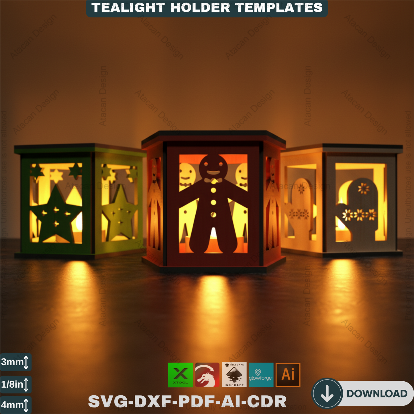 Festive Laser Cut Holiday Candle Holder - Gingerbread Snowman Sleigh Tealight Lanterns 570