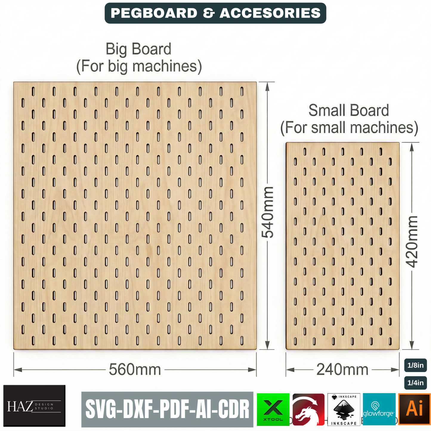 Wood Pegboard Wall Organizer / Modular Peg Board with Hooks and Bins Wall Storage 083