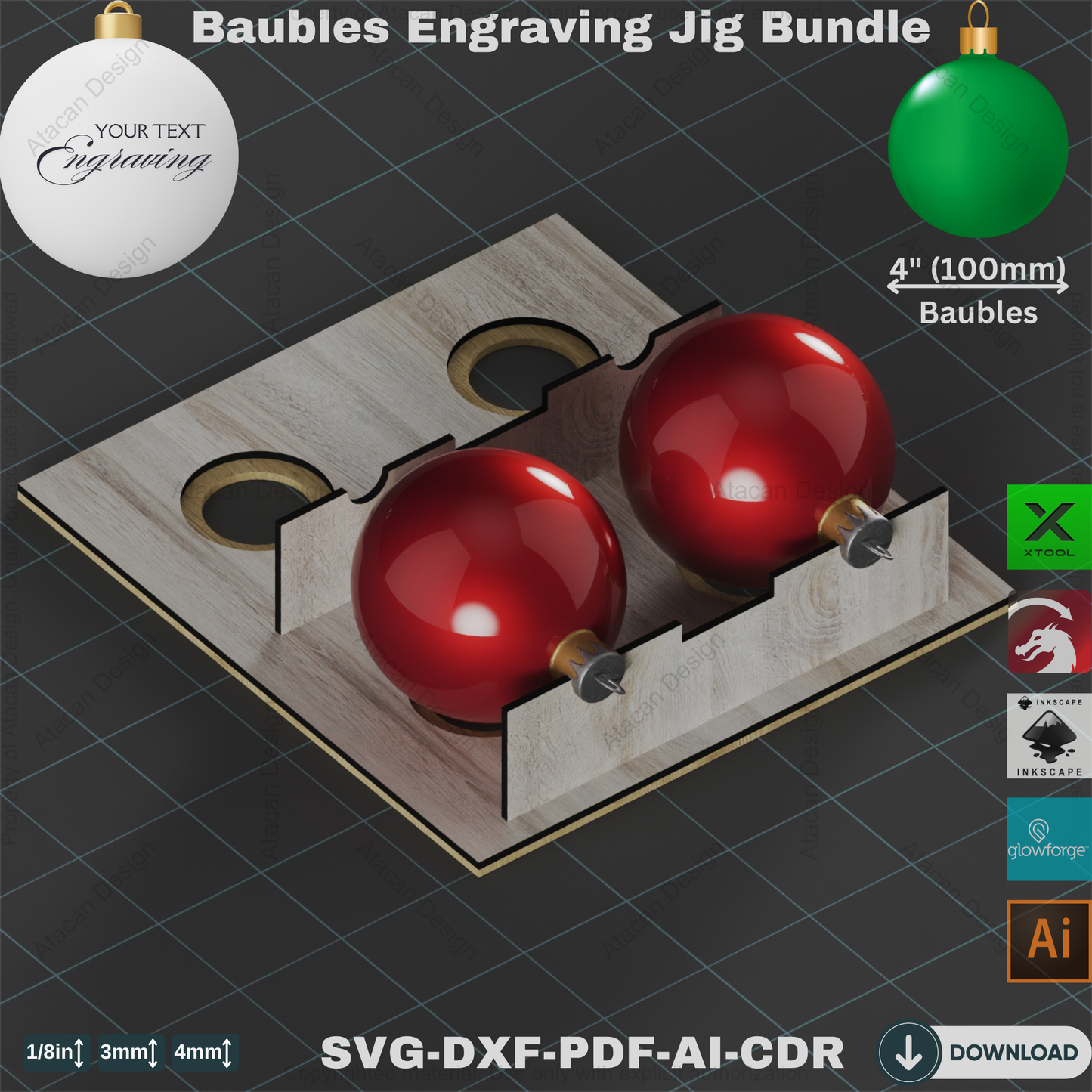 Bauble Engraving Jig Template Bundle  All Sizes for Laser Cutting Projects,Custom Bauble Engraving Jig,Engraving Jig Template Collection 821