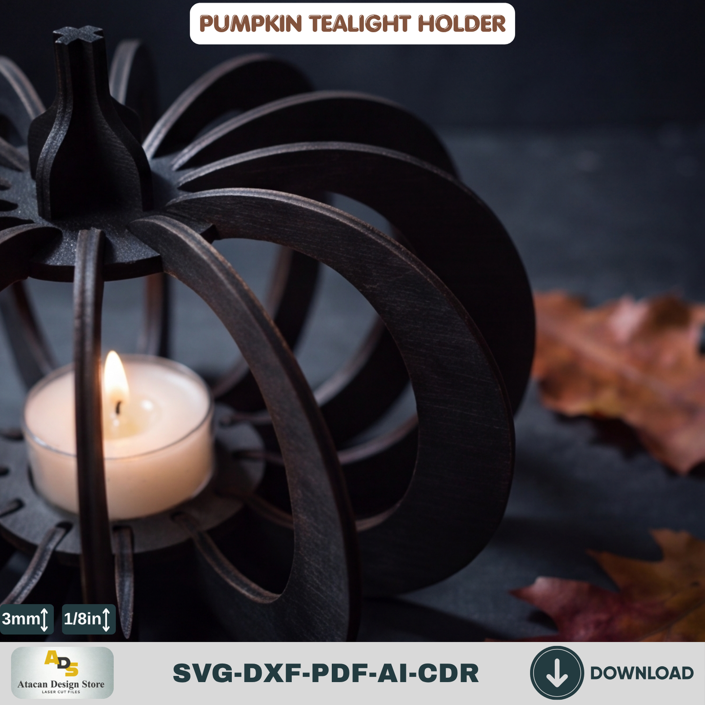 Pumpkin Tealight Holder Laser Cut Template | Halloween Candle Decor