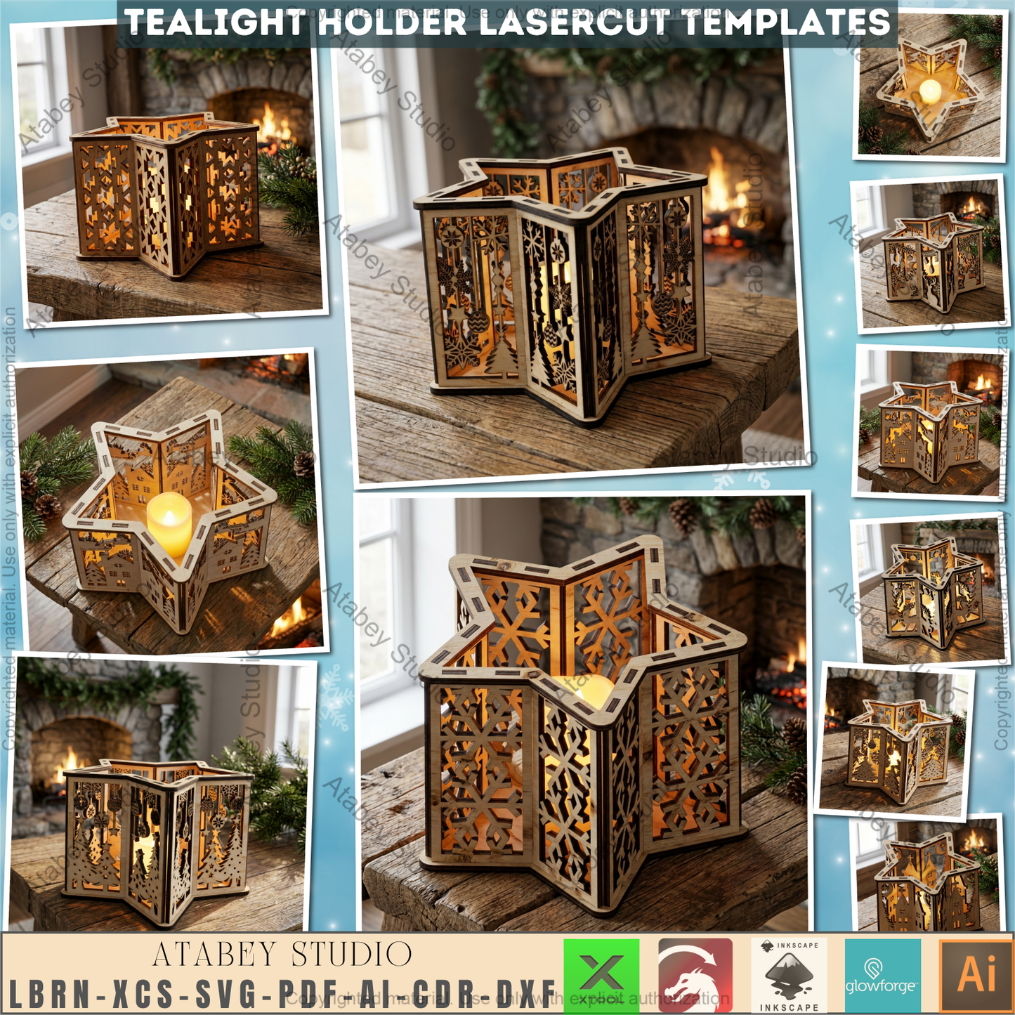 Christmas Star Lantern Laser Cut Template, Wooden Tealight Holder, Holiday Table Decor 978