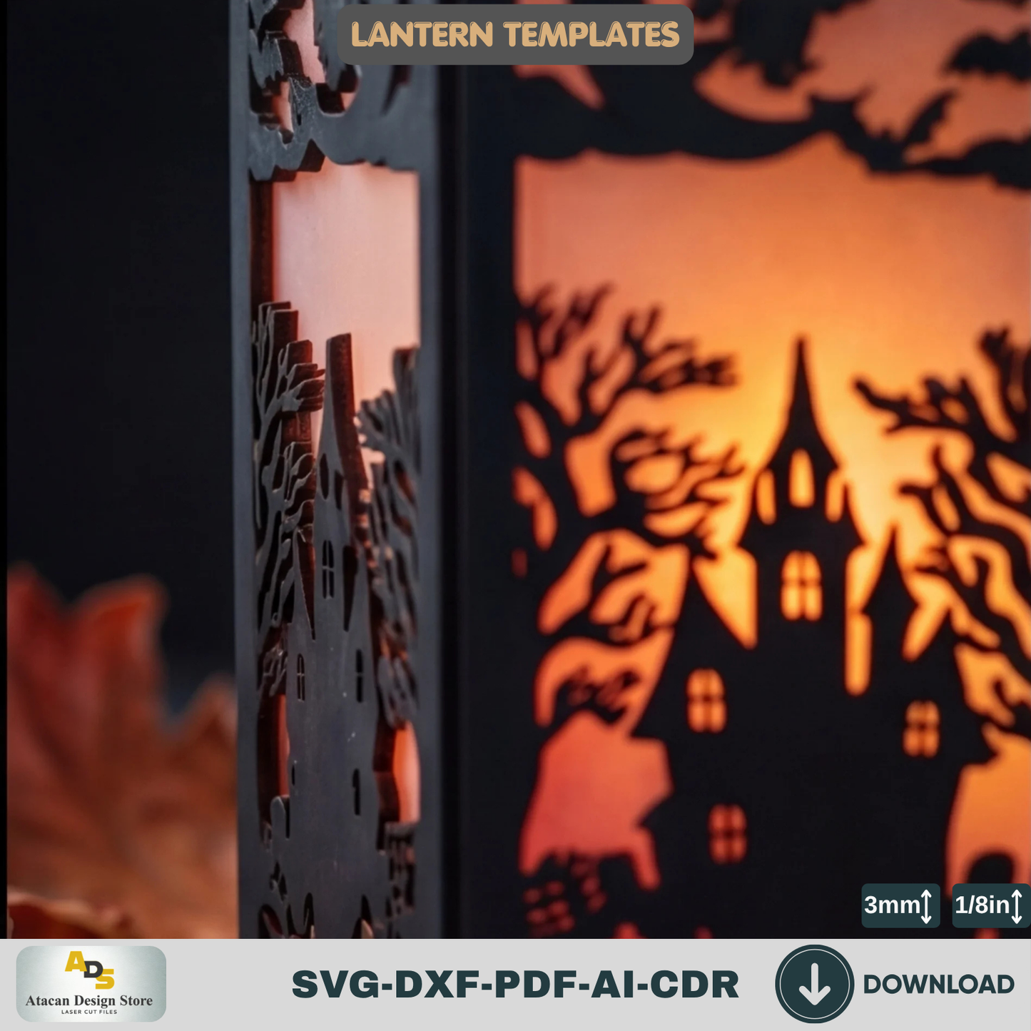 Halloween Lantern LaserCut Template Spooky Haunted House Tea Light Holder Wooden Witch Candle Box