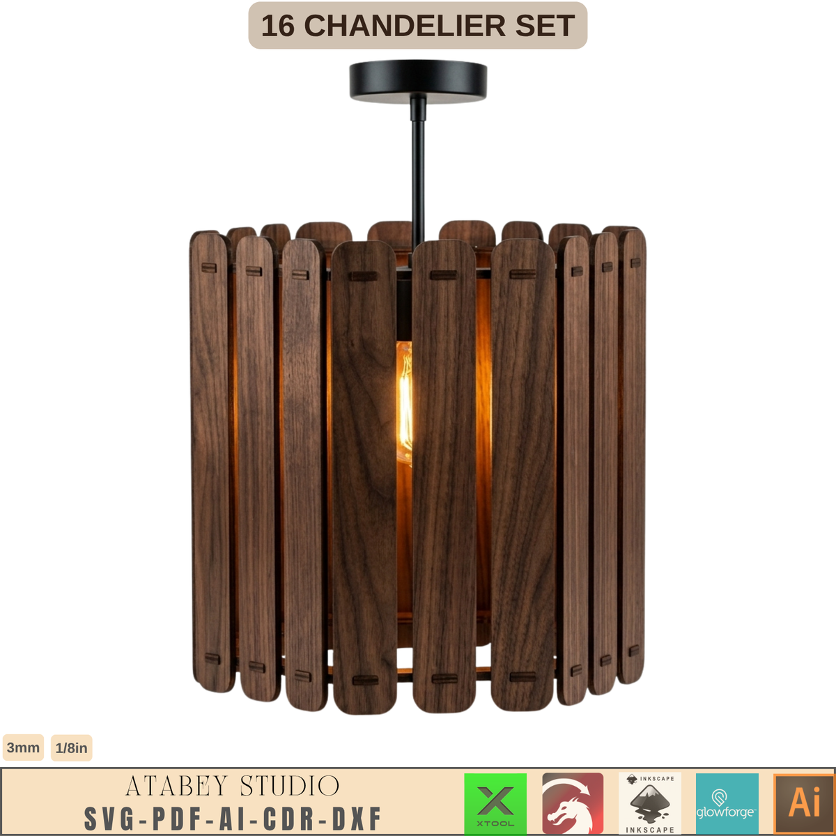 16 Wooden Chandelier Laser Cut Pendant Lamp Shade Templates Plywood Hanging Light