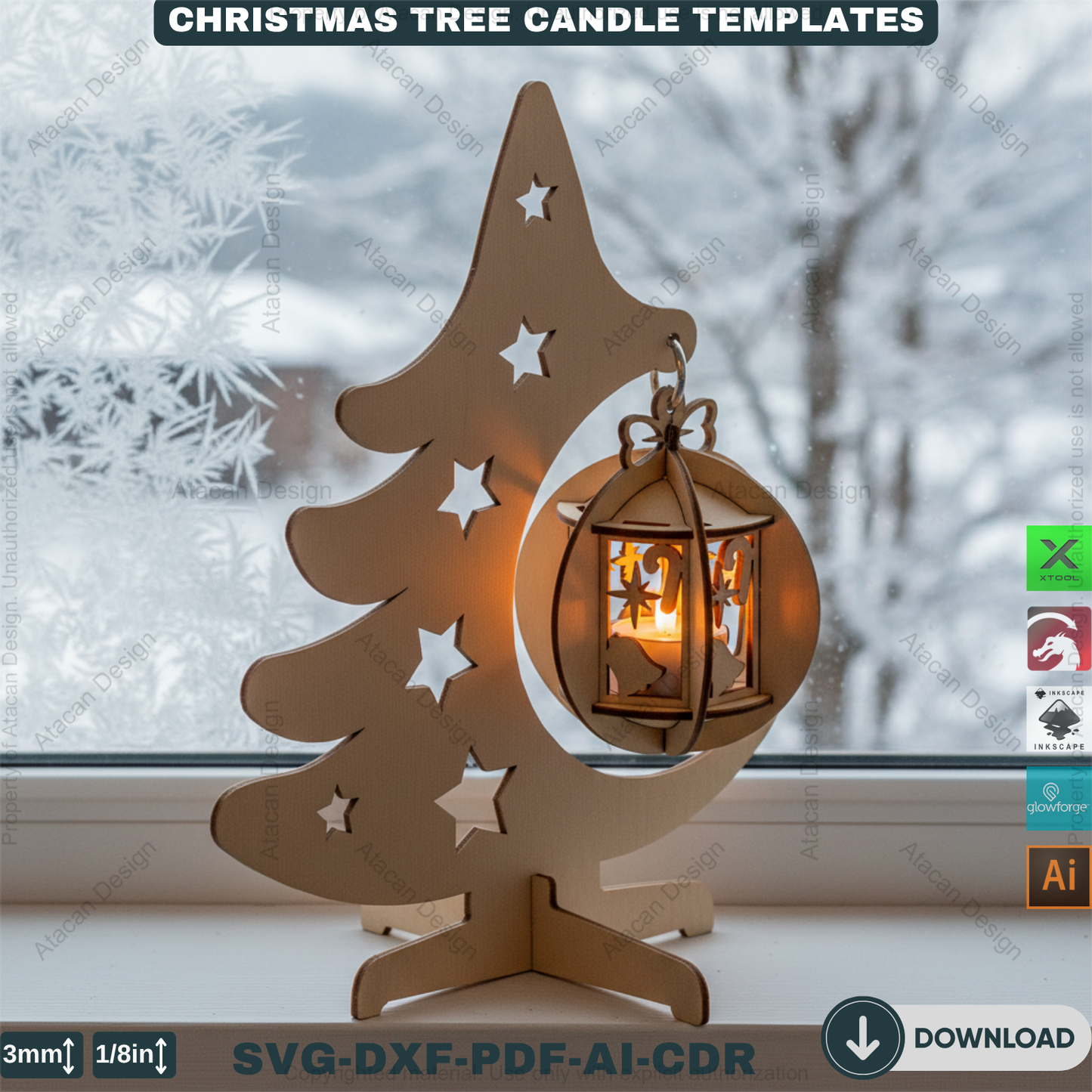 Elegant Christmas Tree Candle Stand Laser Cut File Set, 3D Wood Tealight Holder Designs for Xmas Tabletop & Holiday Home Decor 910