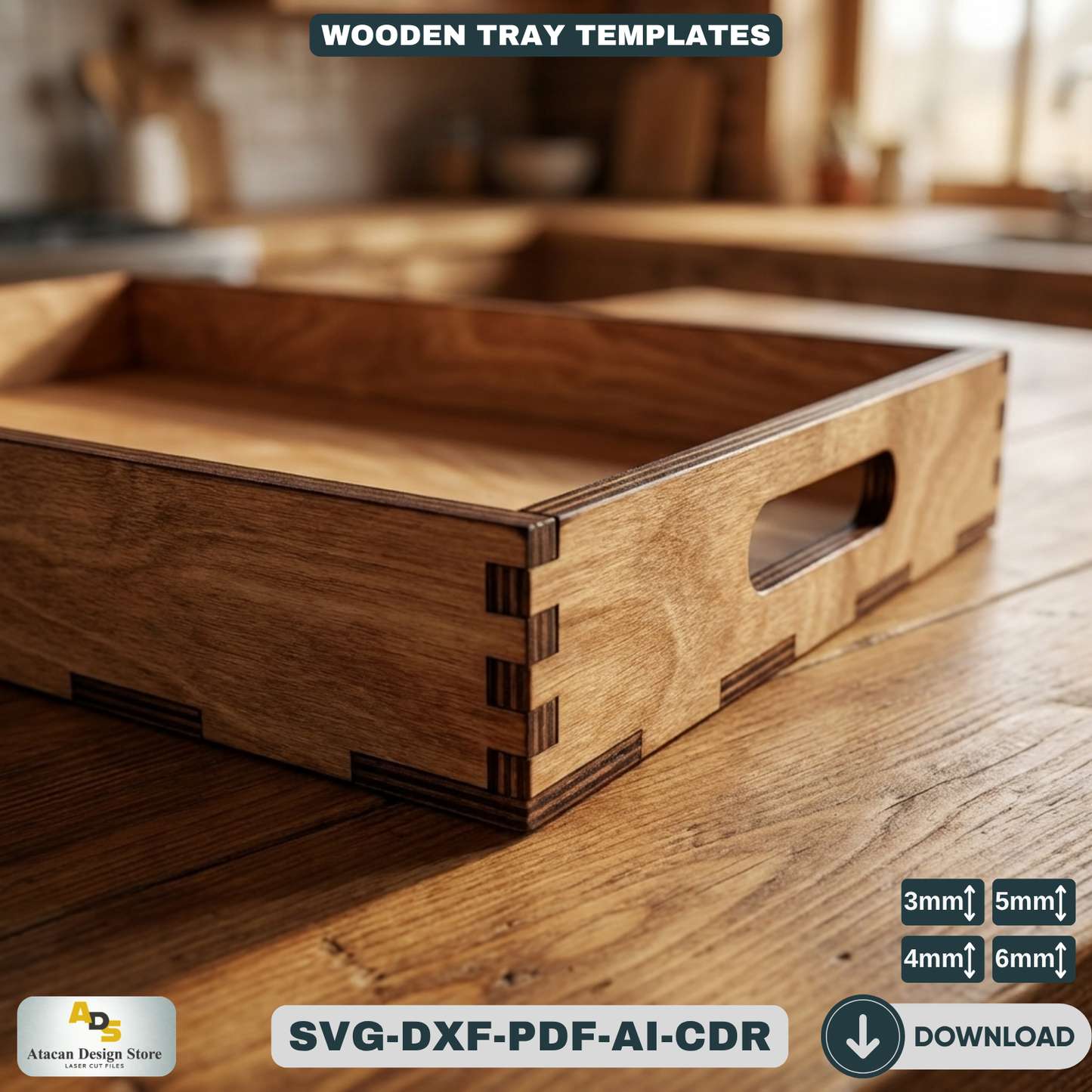 Elegant Flat Wooden Tray Design - Perfect for Coffee, Tea, and More 676
