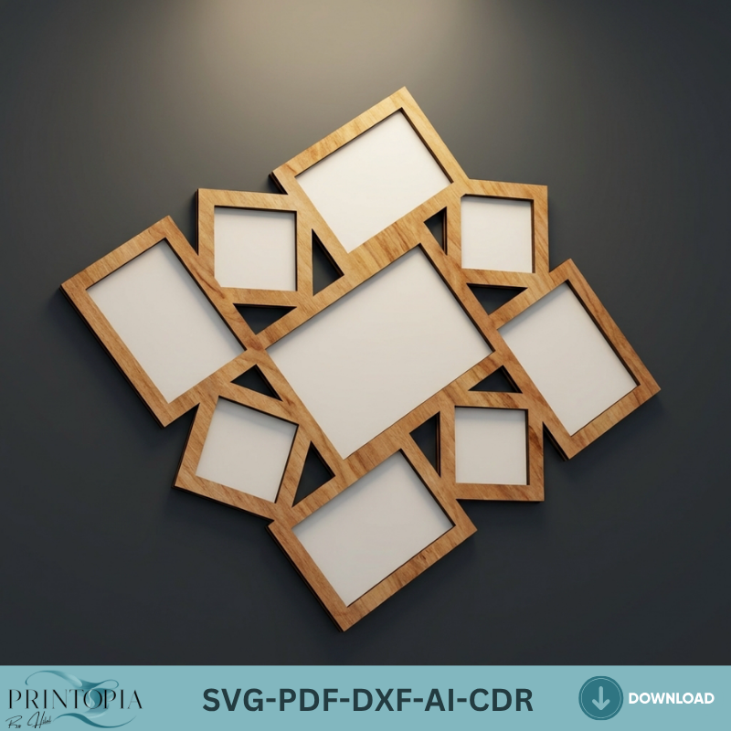 Multi Photo Frame Collage Template Family Picture Frame Wall Art Decor Wood Pic Display