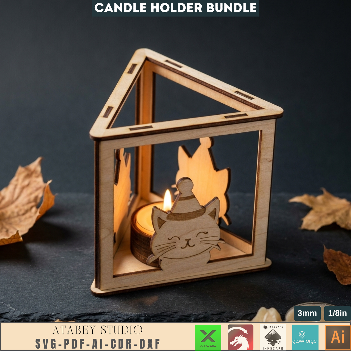 Christmas Tealight Holder Bundle Laser Cut Files, Cute Santa Reindeer Gnome Lanterns, Triangle Candle Box 982