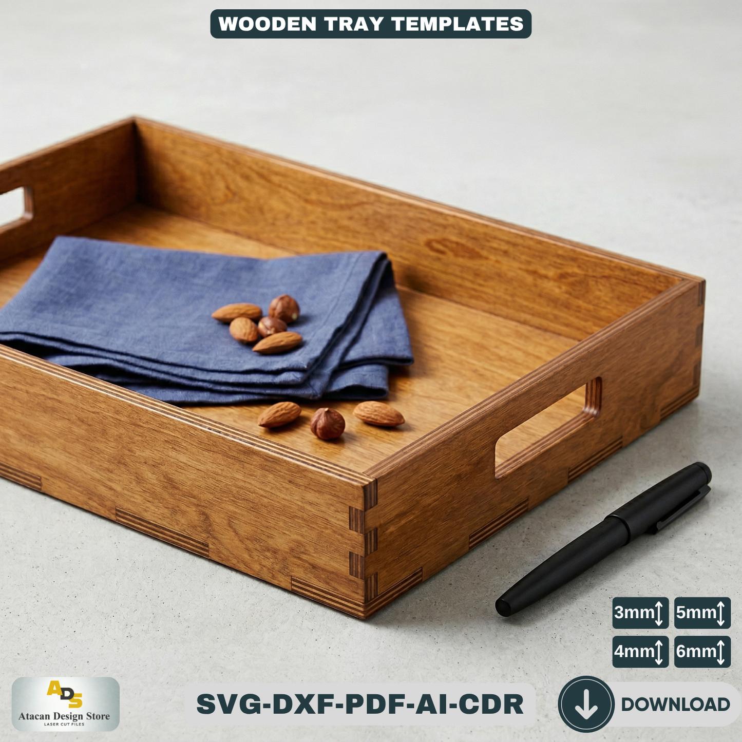 Elegant Flat Wooden Tray Design - Perfect for Coffee, Tea, and More 676