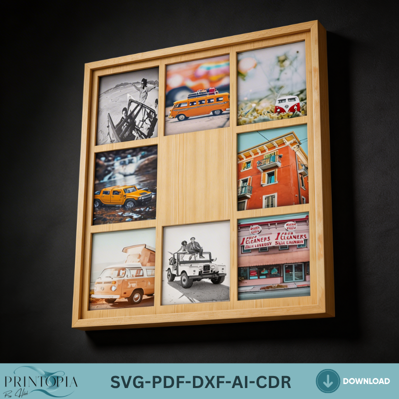 Multi Photo Frame Collage Laser Cut File Family Wall Decor Personalized Picture Frame