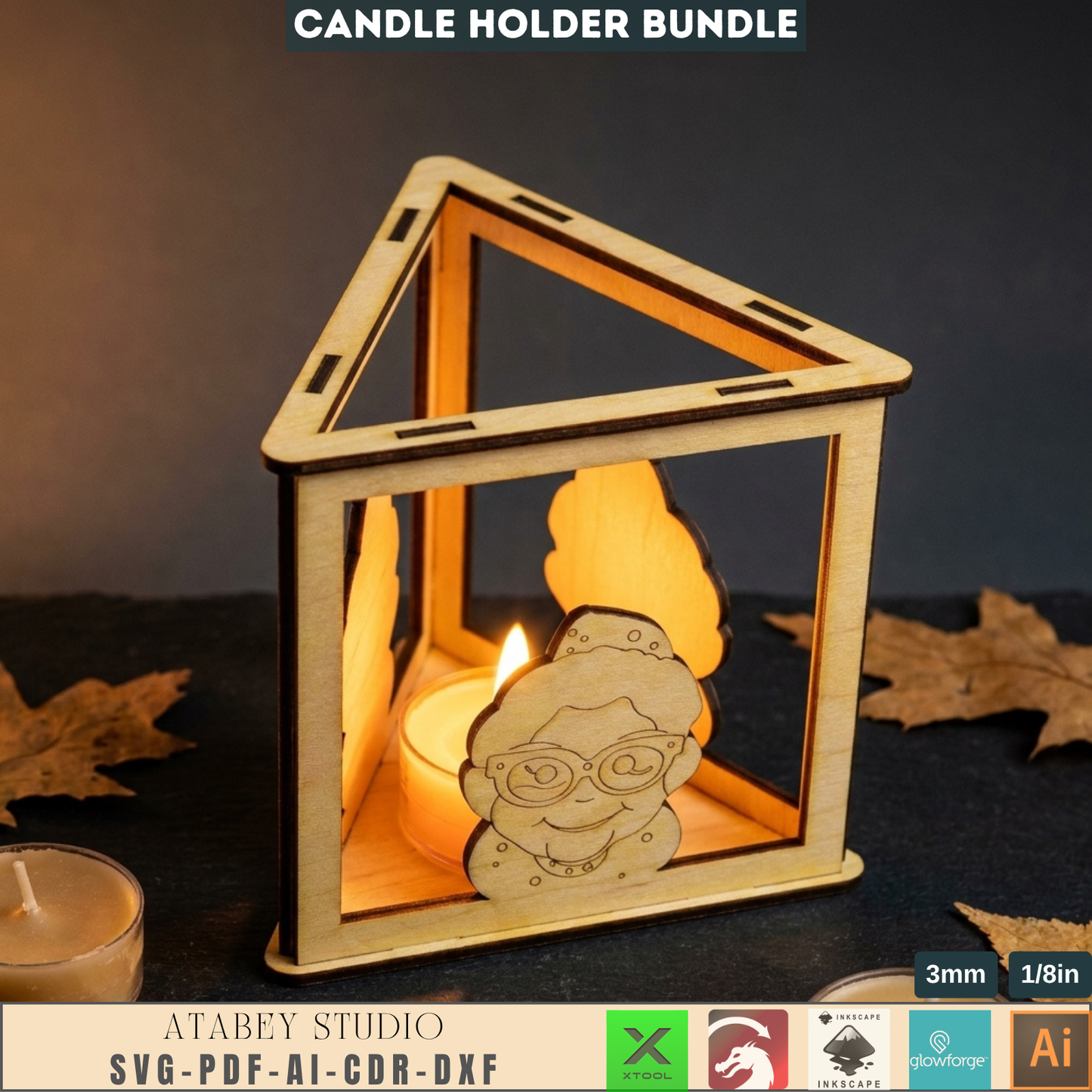 Christmas Tealight Holder Bundle Laser Cut Files, Cute Santa Reindeer Gnome Lanterns, Triangle Candle Box 982
