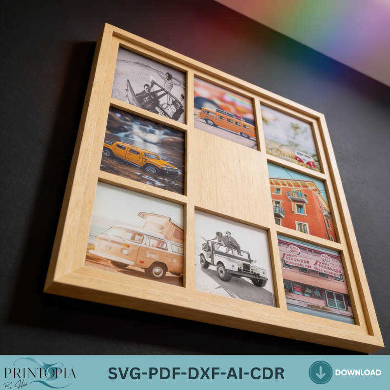 Multi Photo Frame Collage Laser Cut File Family Wall Decor Personalized Picture Frame