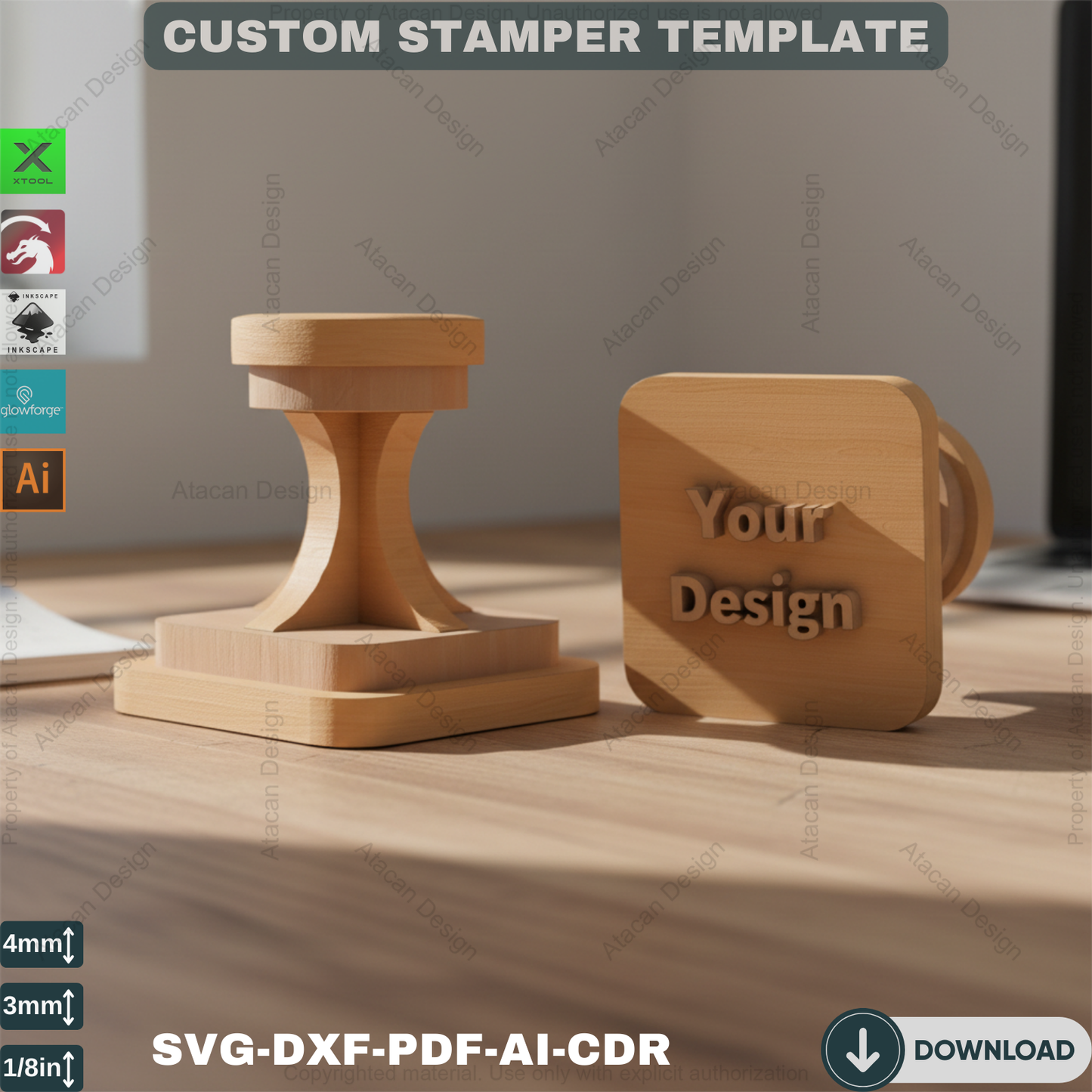 Custom Stamp Handle Plan | Personalize Your Stamper | Laser Cut Wooden Stamps 428