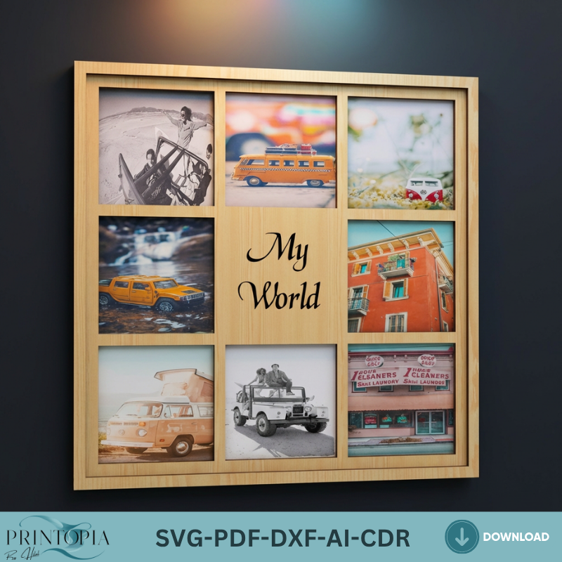 Multi Photo Frame Collage Laser Cut File Family Wall Decor Personalized Picture Frame