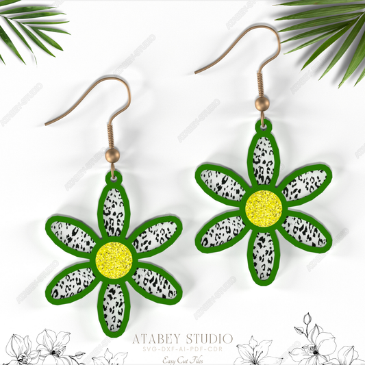 Green Flower Earrings SVG | Vintage Pendant Earring Cut Files for Laser Cutting 845