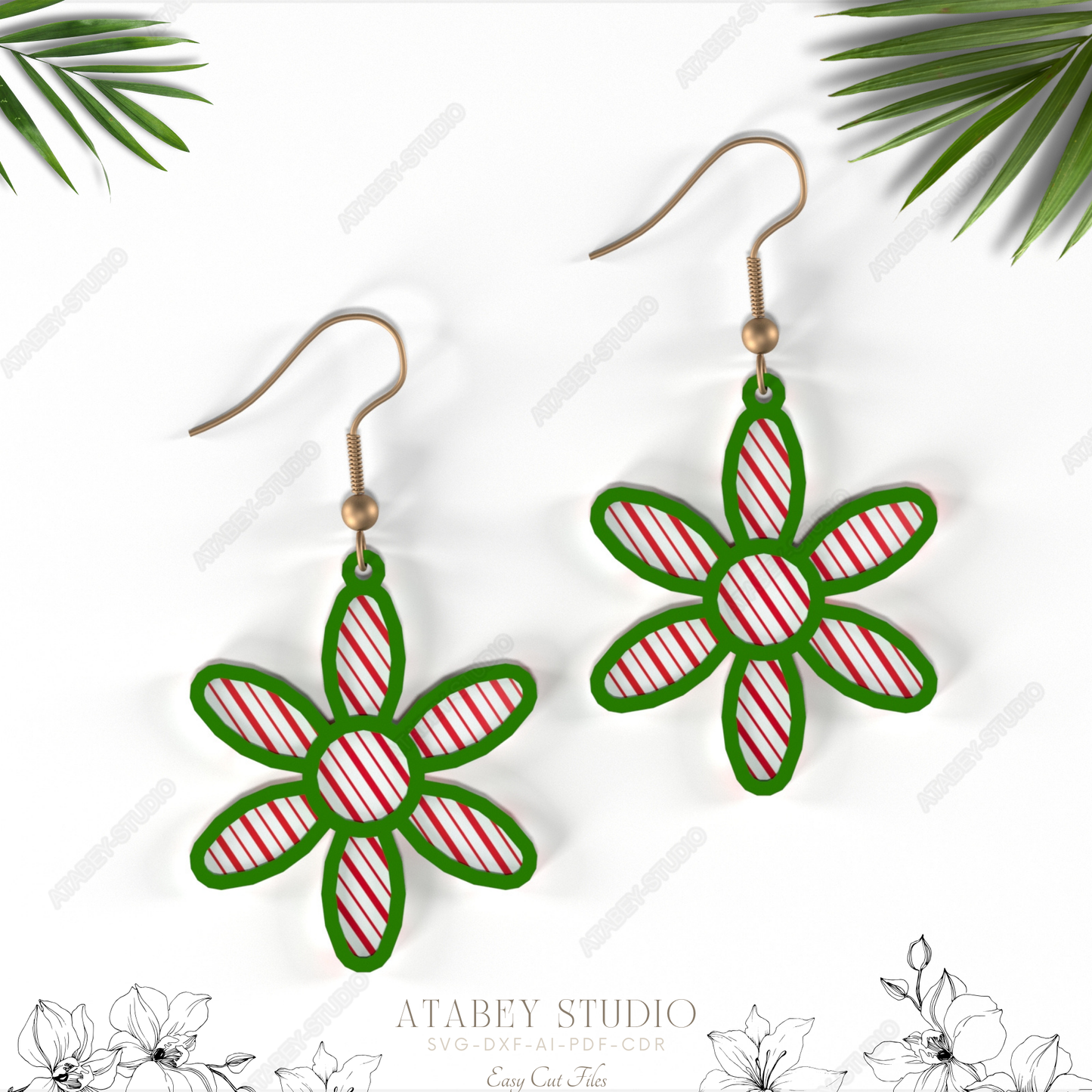 Green Flower Earrings SVG | Vintage Pendant Earring Cut Files for Laser Cutting 845