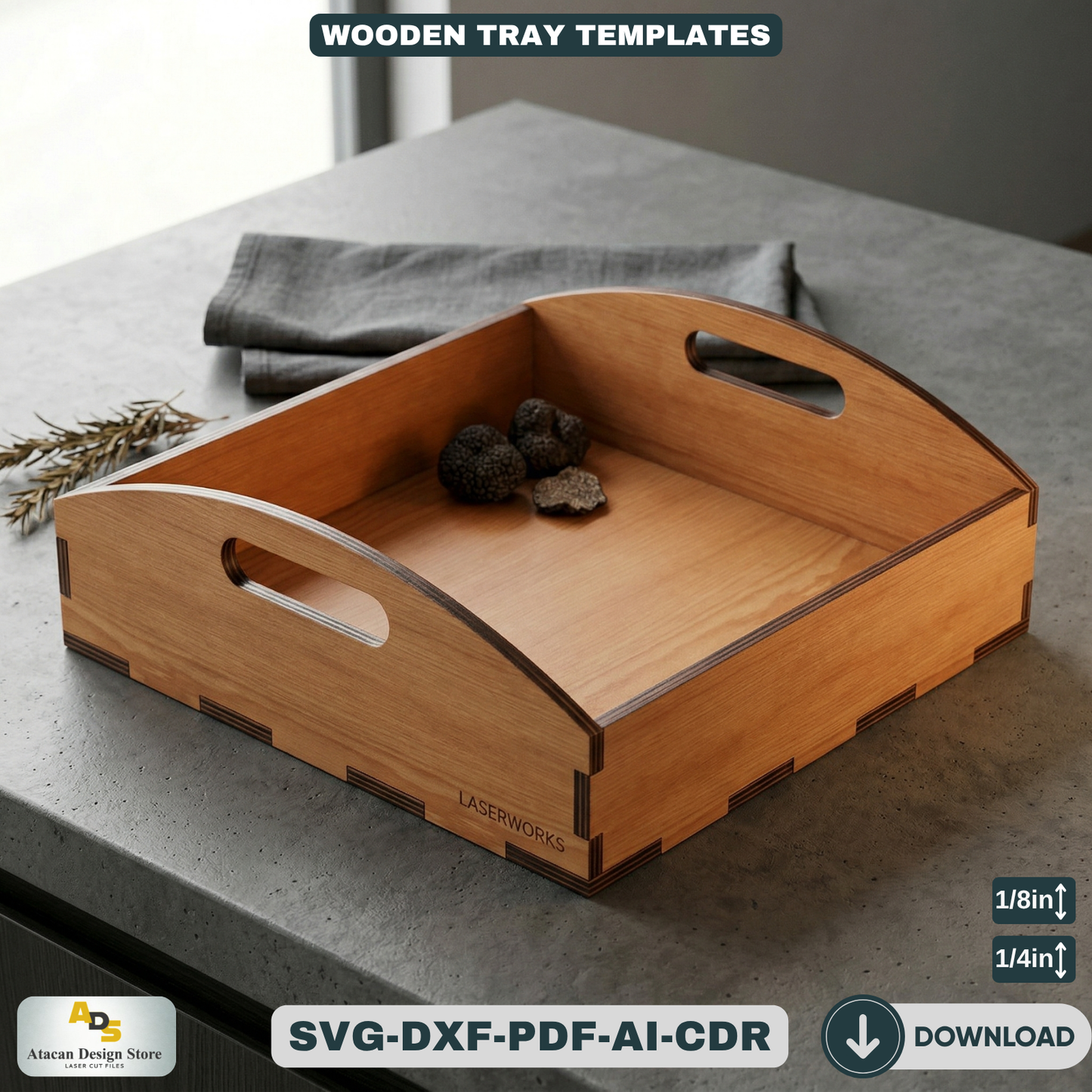 Small Wooden Tray with Handles - DIY Laser Cut Template for Xtool, Glowforge and more 677