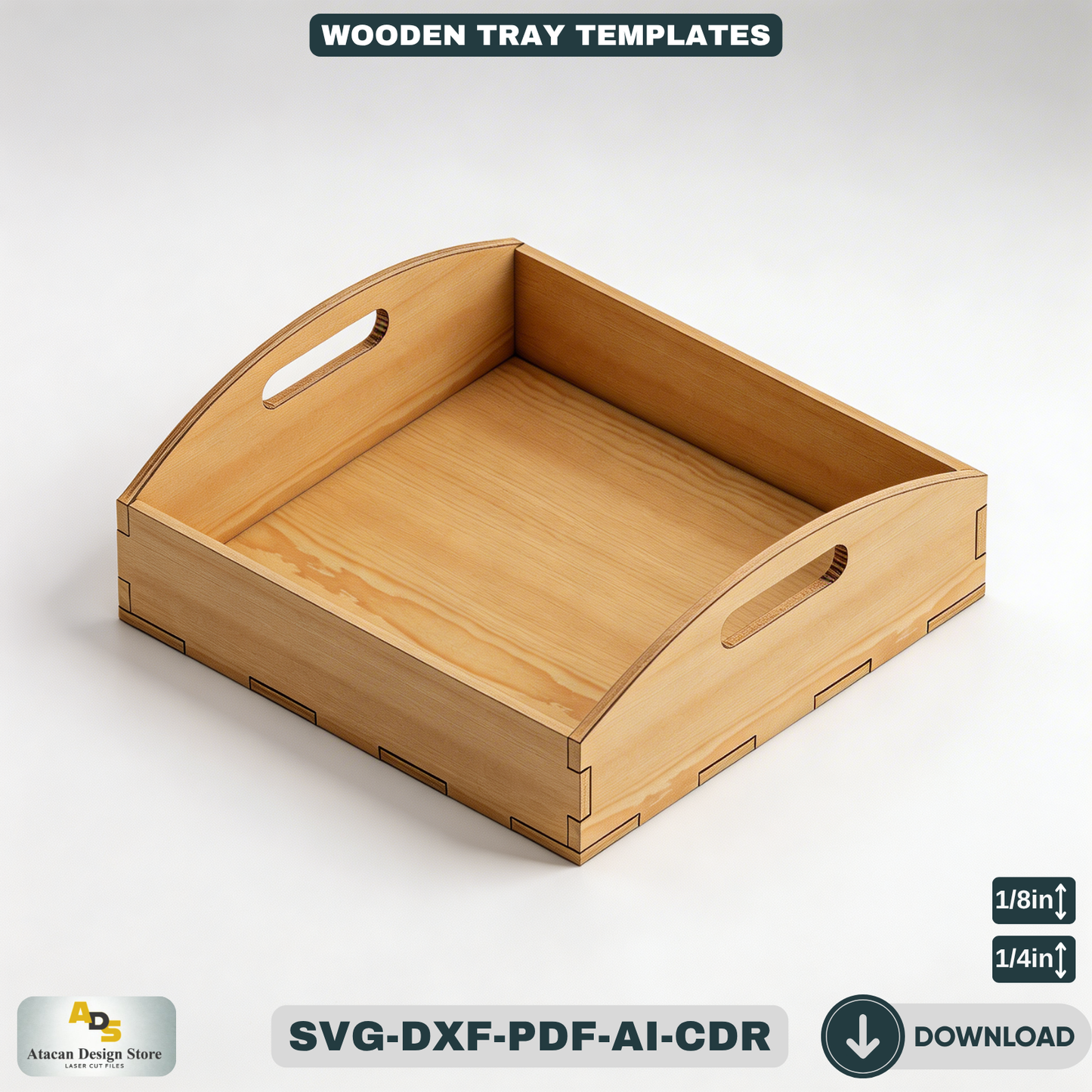Small Wooden Tray with Handles - DIY Laser Cut Template for Xtool, Glowforge and more 677