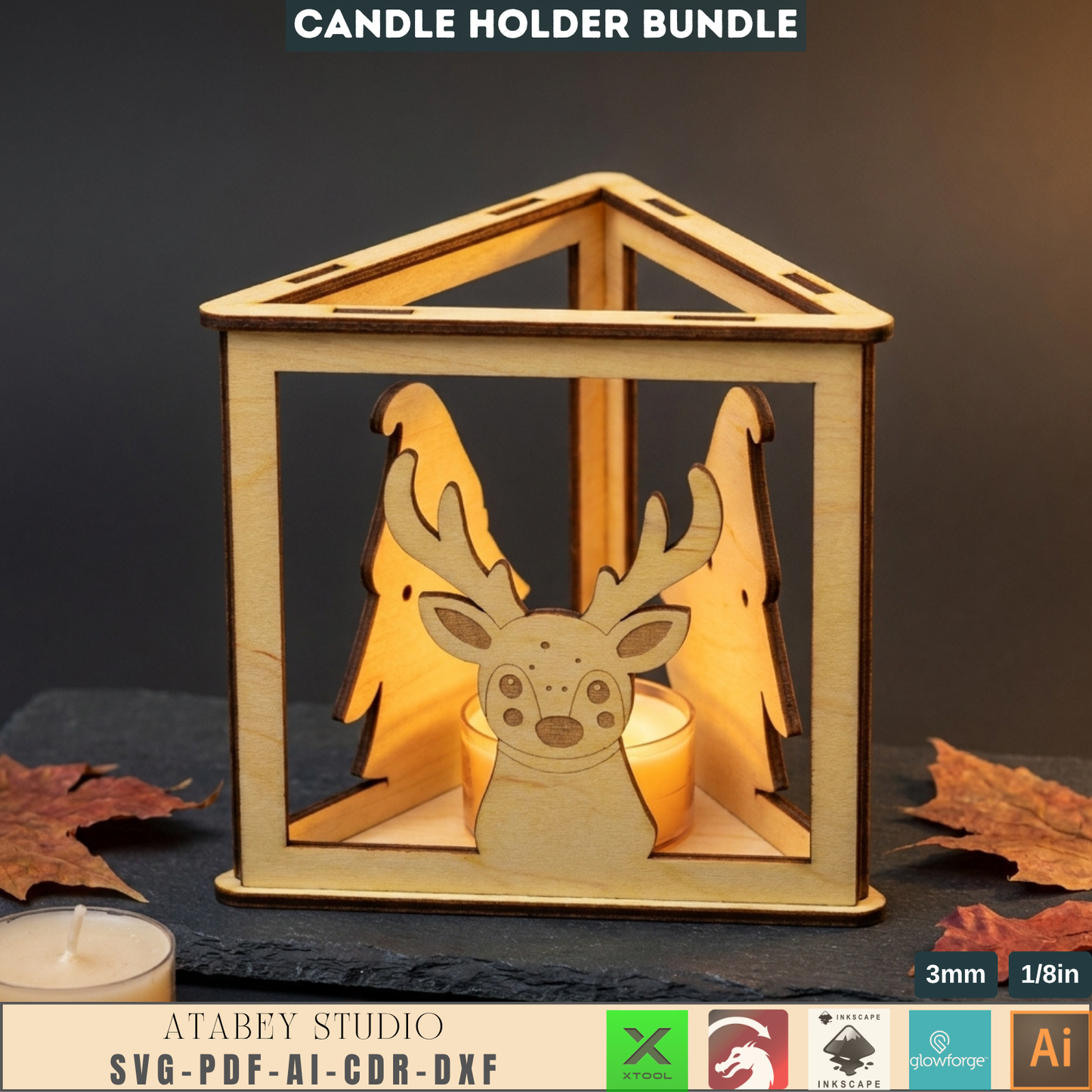 Christmas Tealight Holder Bundle Laser Cut Files, Cute Santa Reindeer Gnome Lanterns, Triangle Candle Box 982