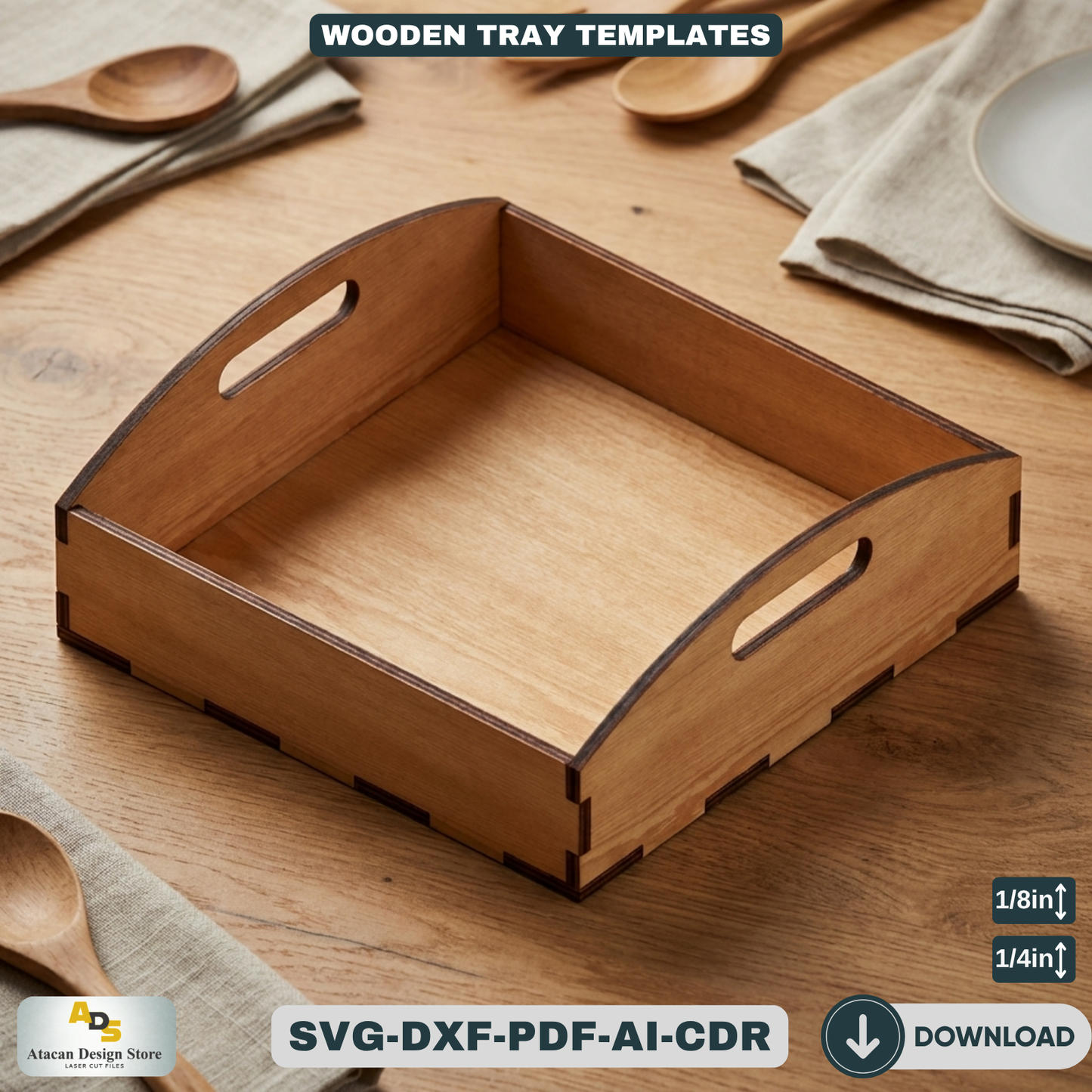 Small Wooden Tray with Handles - DIY Laser Cut Template for Xtool, Glowforge and more 677