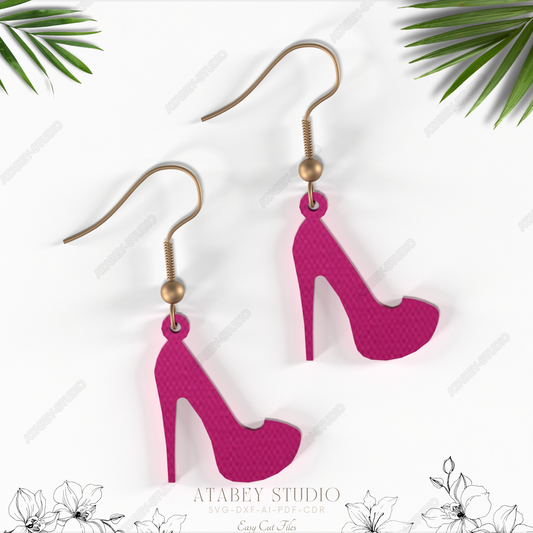 Pink High Heel Shoe Earrings - Stylish Summer Jewelry Design for Laser Cutting 847