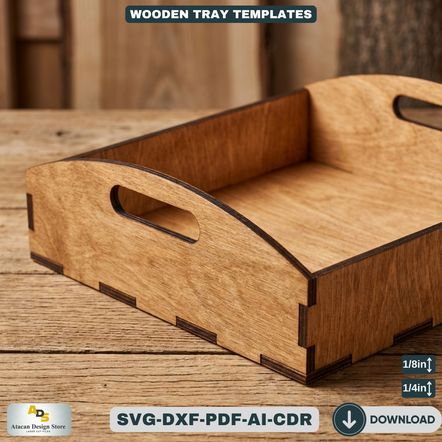 Small Wooden Tray with Handles - DIY Laser Cut Template for Xtool, Glowforge and more 677