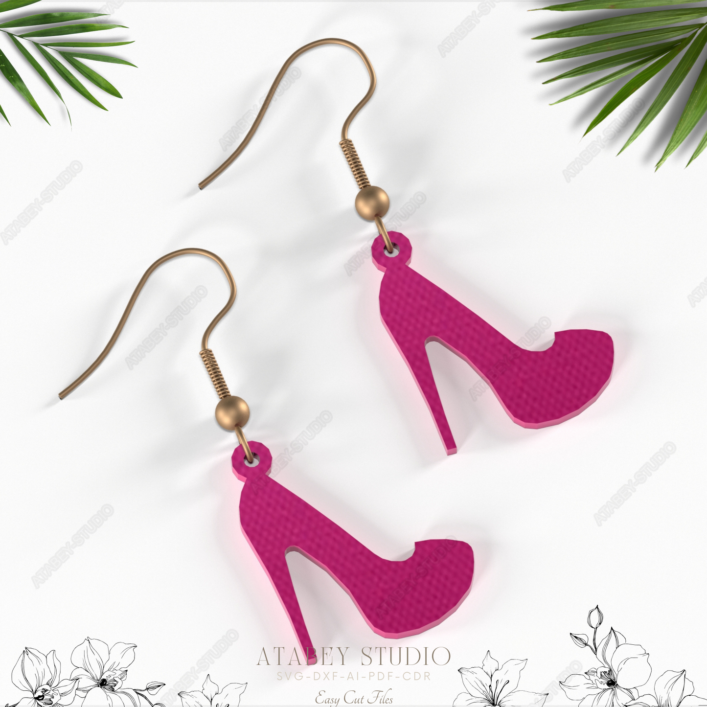 Pink High Heel Shoe Earrings - Stylish Summer Jewelry Design for Laser Cutting 847