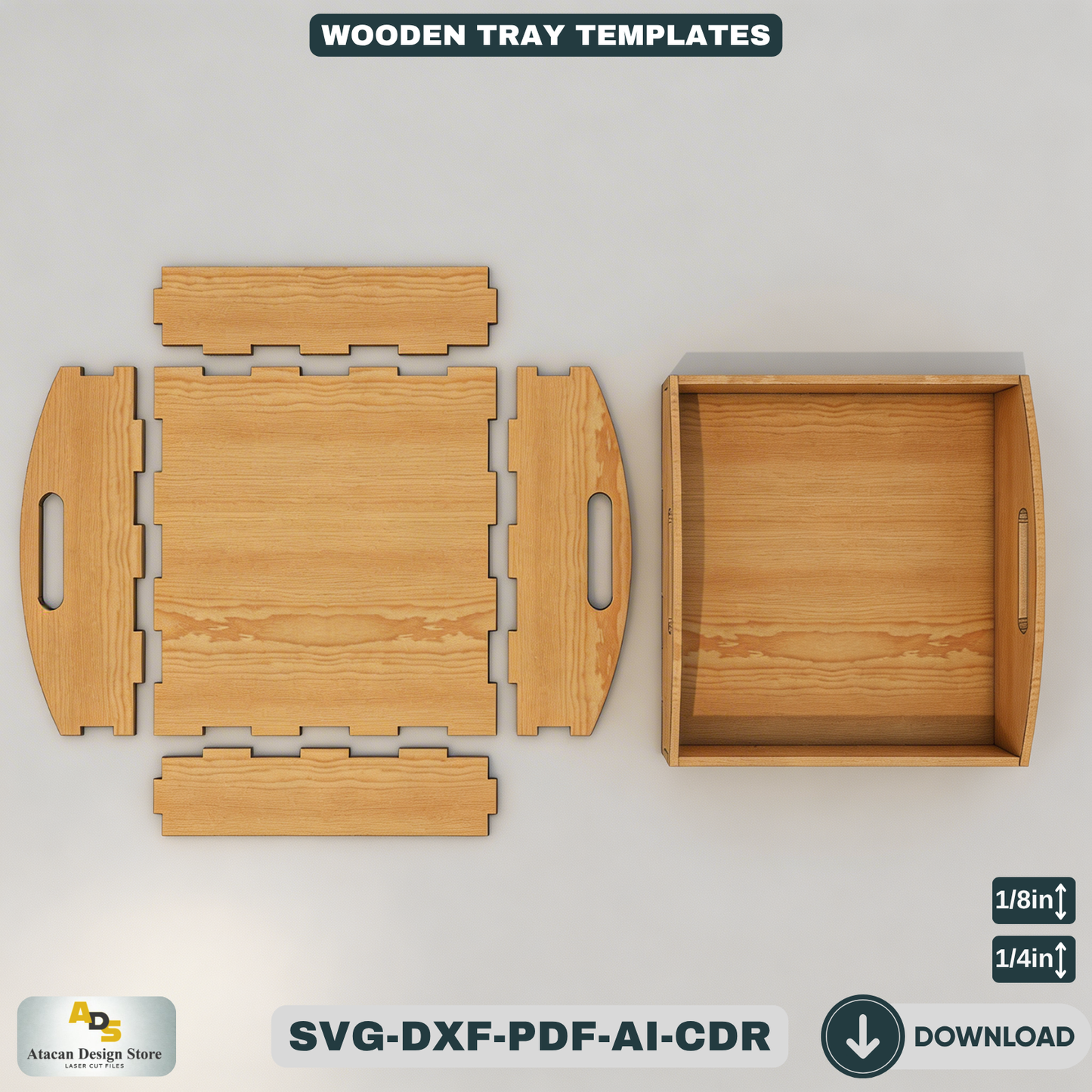Small Wooden Tray with Handles - DIY Laser Cut Template for Xtool, Glowforge and more 677