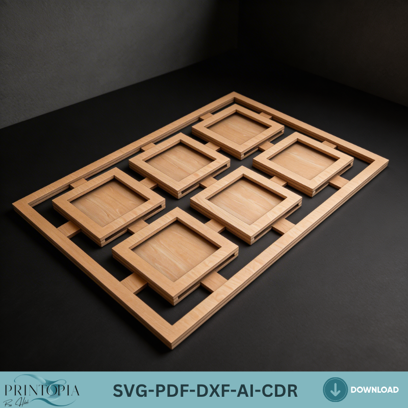Family Photo Frame Collage Laser Cut Template Wooden Multi Picture Frame Wall Decor Design