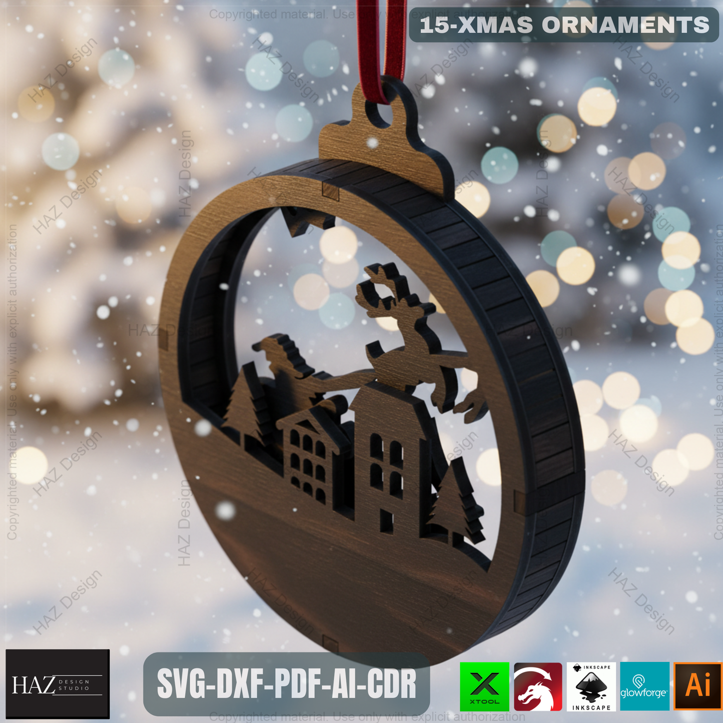 Christmas Laser Cut Ornament SVG Bundle - 15 Unique Wooden Xmas Pendant Designs for Glowforge & Xtool 487