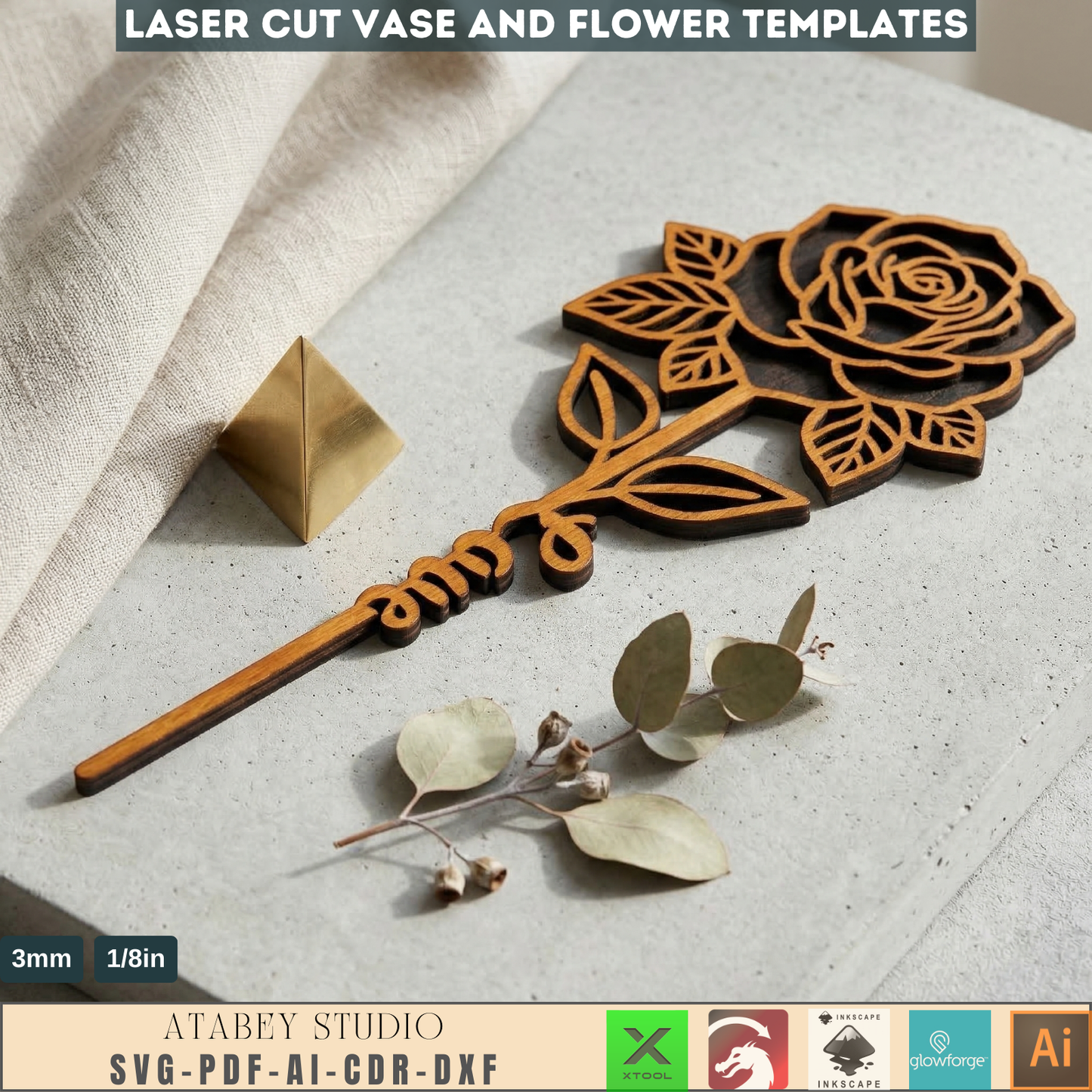 Vases and Wildflower Templates, Layered Floral Table Decor Cutting Files, Wood Flower Bouquet 998