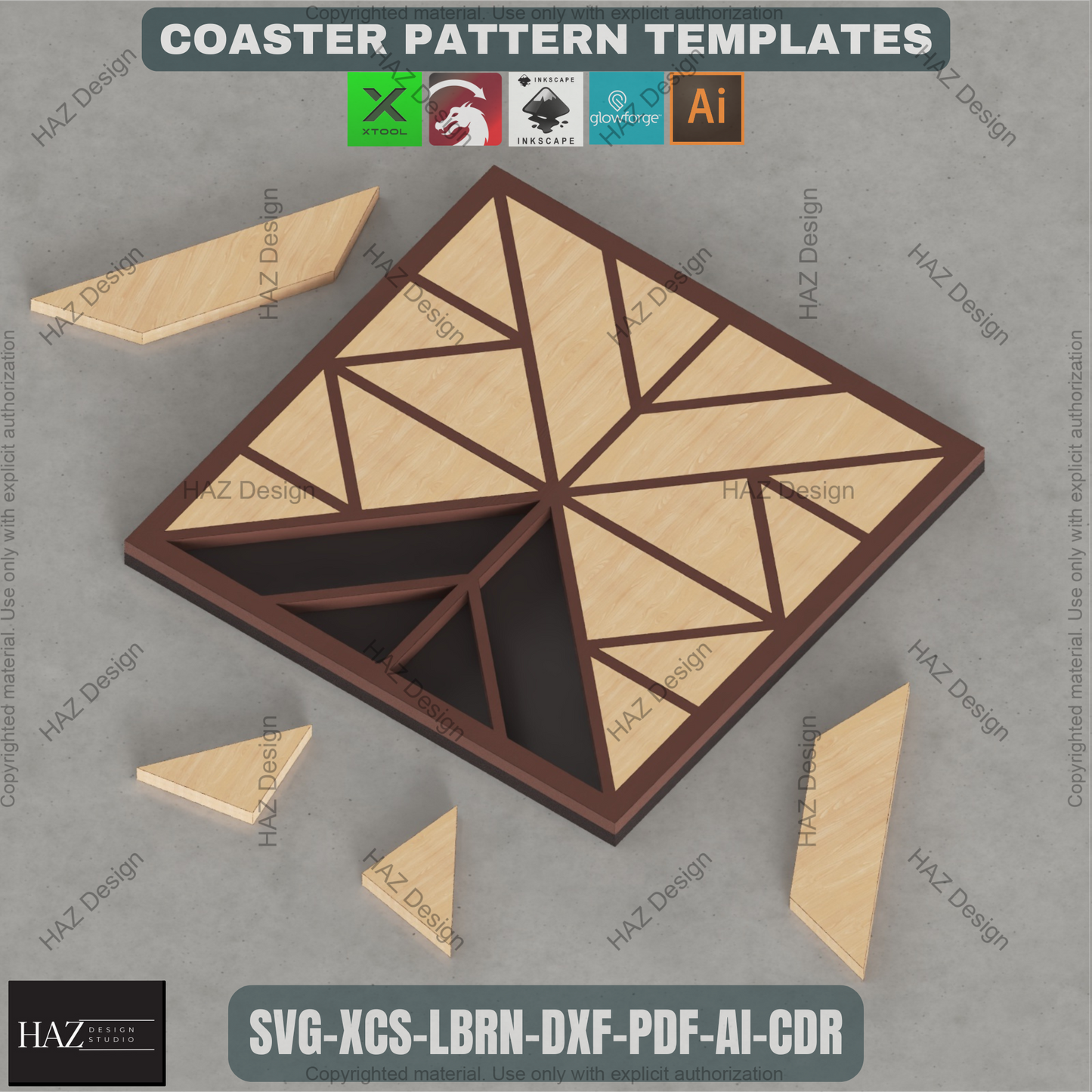 Geometric Mosaic Laser Files, Diamond Tile Patterns for Coasters & Wall Art, DIY Wood Inlay Project for Glowforge & Xtool 464