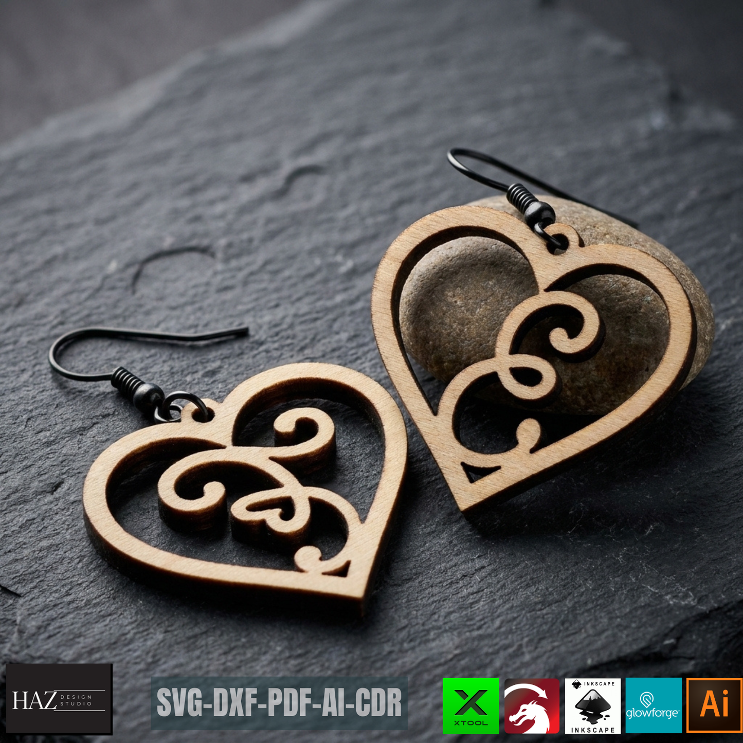 Heart Alphabet SVG Bundle Earrings and Keychains, Monogram A-Z Laser Cut, Plywood Jewelry Templates
