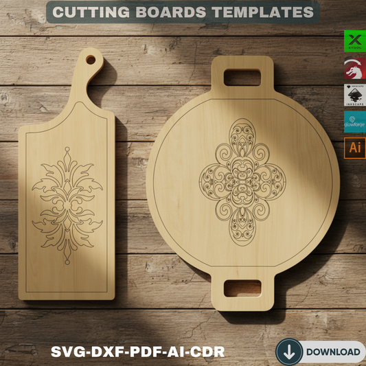 Custom Engraved Cutting Board SVG Bundle - Laser Cut Charcuterie Board Digital Files - Kitchen Decor Gift Set