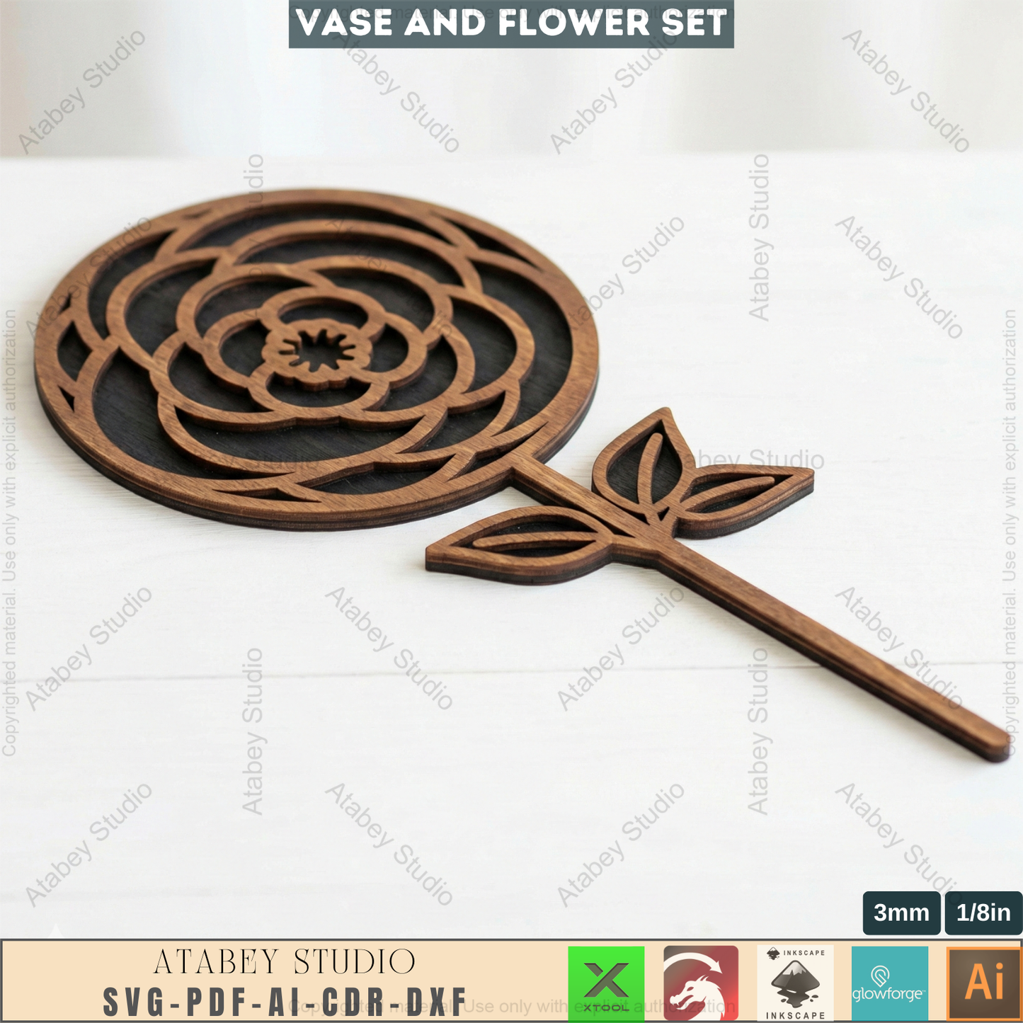 Laser Cut Wooden Vase with Flowers SVG Bundle - 5 Elegant Vases & 6 Wildflower Designs, 3D Layered Floral Table Decor 984