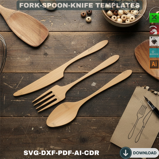 Flatware Fork Knife Spoon Laser cutting template / Laser SVG files / Glowforge Laser cut files 127