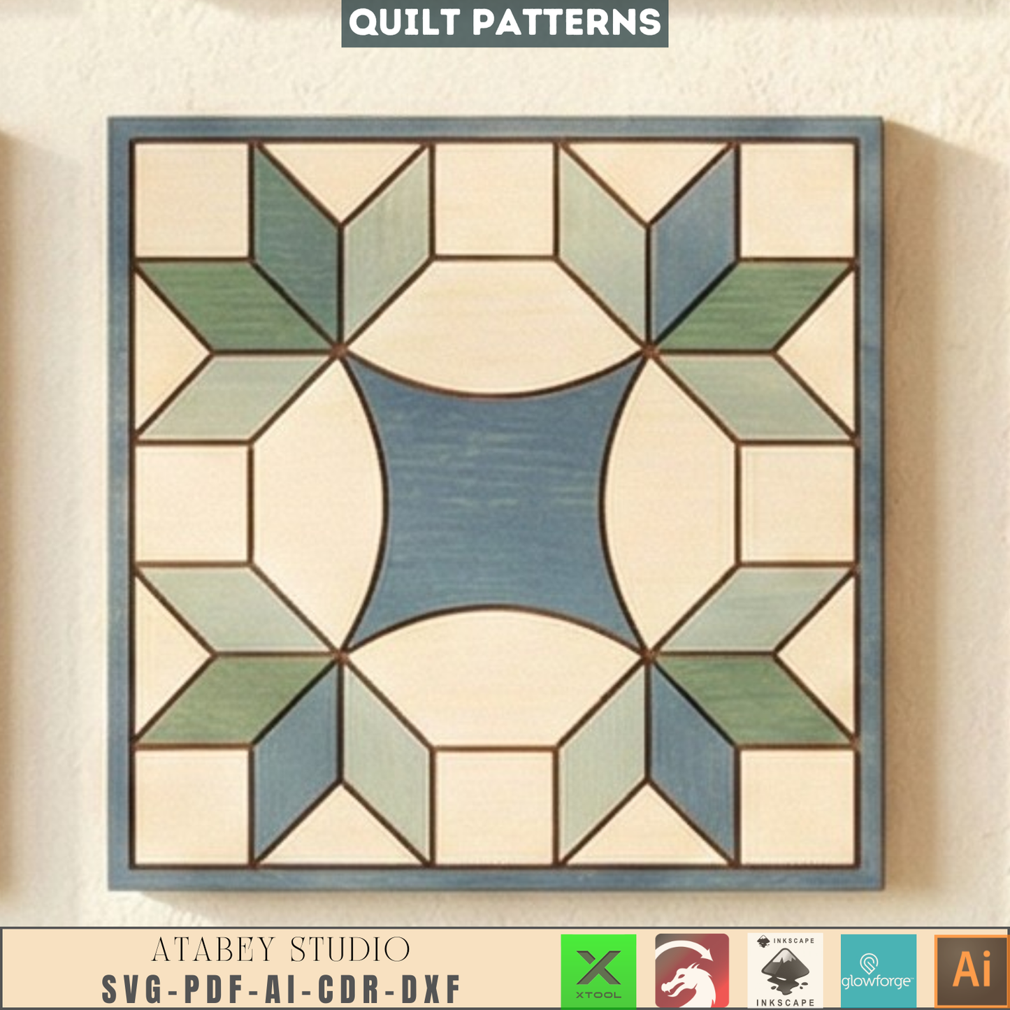 Barn Quilt Laser Cut Wood Wall Art Geometric Block Patterns Rustic Farmhouse Decor 989