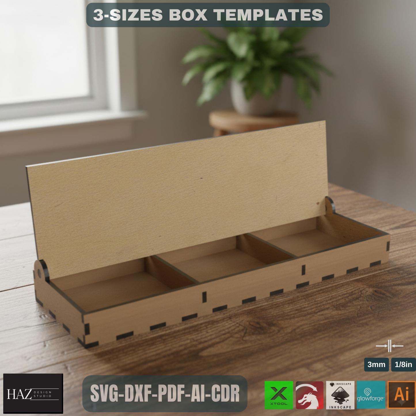 Divided Boxes With Lid - Multipurpose Jewelry and Storage Box - Laser Cut Wooden Box Files - Boxes Grid and Flip Lid SVG DXF Ai Cdr 188