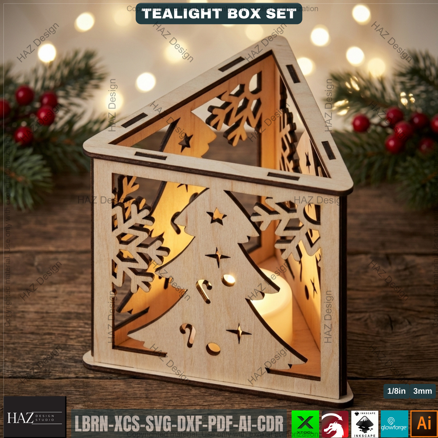 Christmas Lantern Laser Cut Files, Triangle Tealight Holder, Wooden Xmas Decor 509