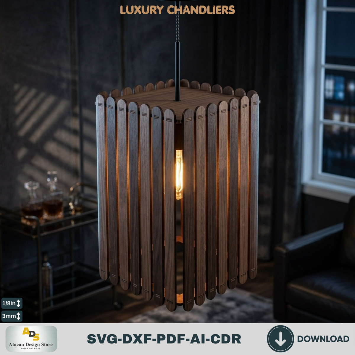 10 Luxury Wood Chandelier Pendant Lamp Laser Cut Templates Plywood Lampshade