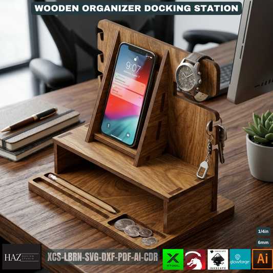 Personalized Wood Docking Station Desk Organizer Mens Gift Idea Phone Stand Bedside Nightstand Catchall Tray 529