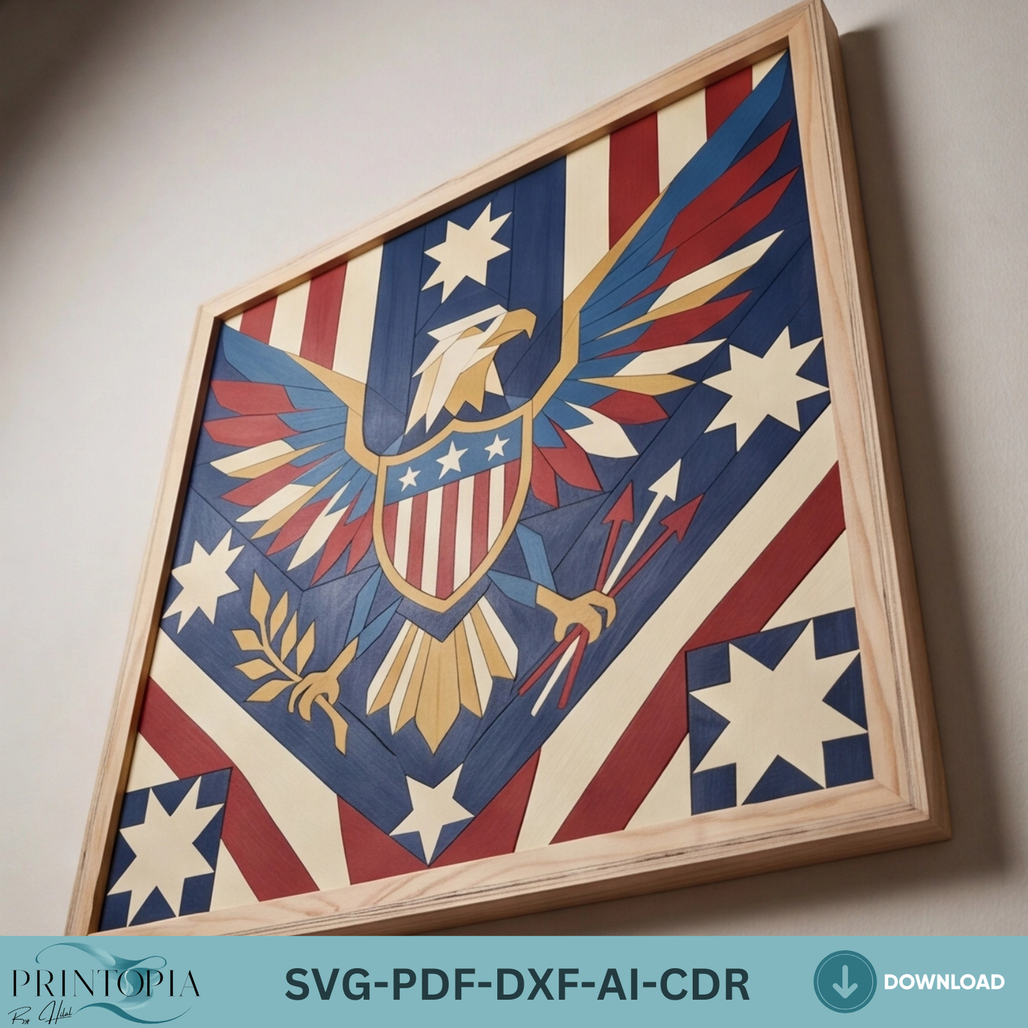 Patriotic Bald Eagle , Independence Day 4th July Wall Decor Pattern, American Flag Wooden Sign